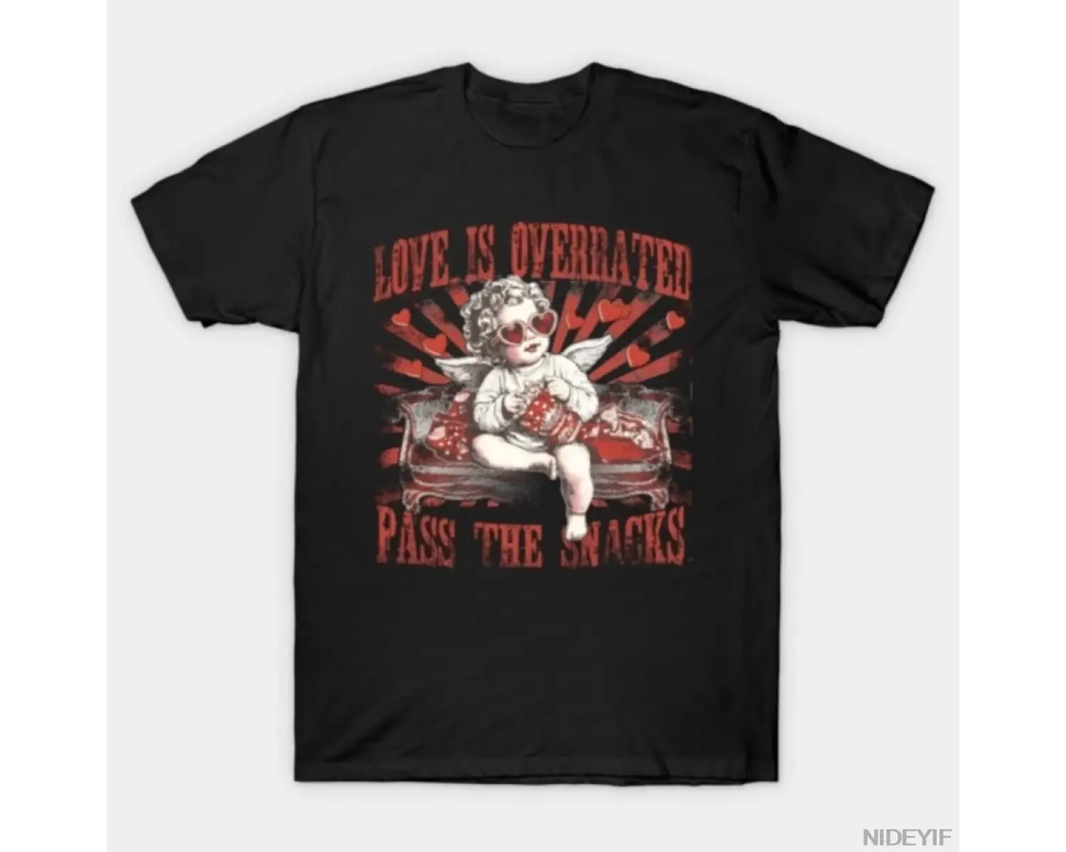 Aşk Abartılıdır Atıştırmalıkları Yerleştir, Komik Sevgililer Günü Aşk Tanrısı Tişörtü Erkekle