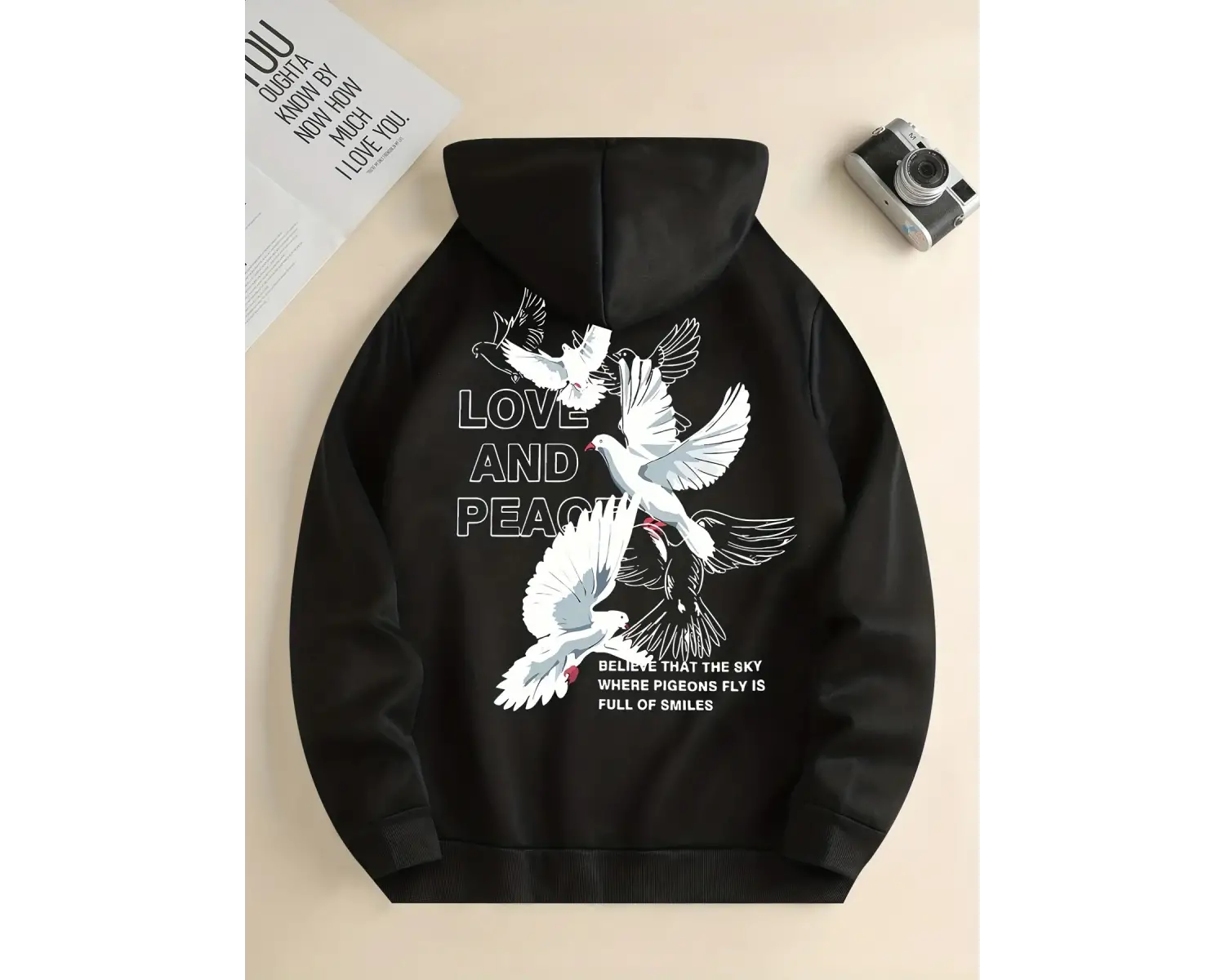 Aşk Ve Barış Mektup Güvercin Baskılı Kapüşonlular Casual Kadın Tişörtü Rahat Polar Kazak Crew