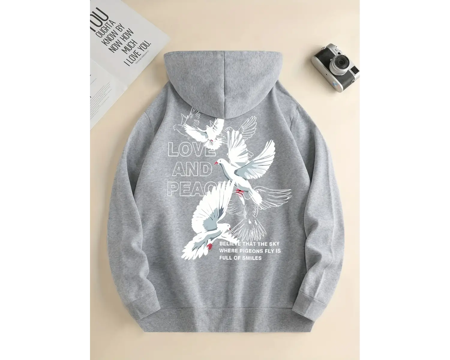 Aşk Ve Barış Mektup Güvercin Baskılı Kapüşonlular Casual Kadın Tişörtü Rahat Polar Kazak Crew