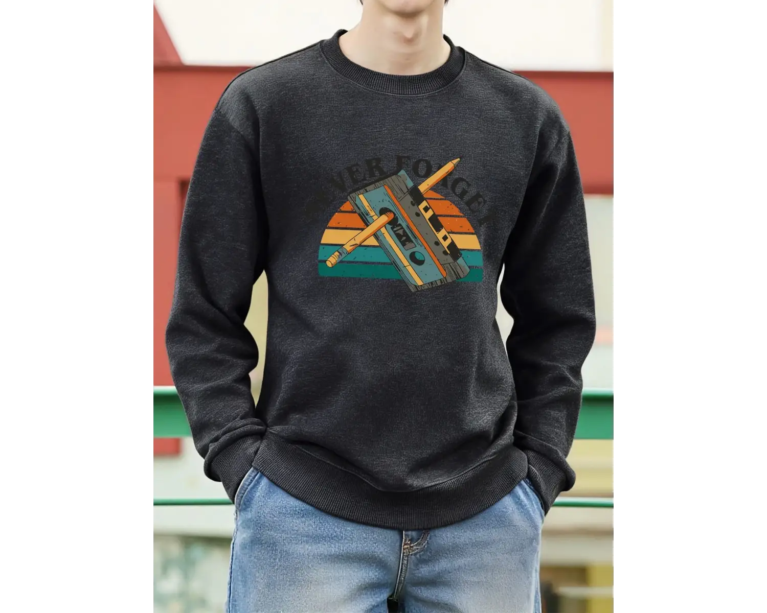 Asla Unutma Walkman Desen Erkekler Kazak Sokak Rahat Kazak Gevşek Yumuşak Üst Polar Sokak Sti