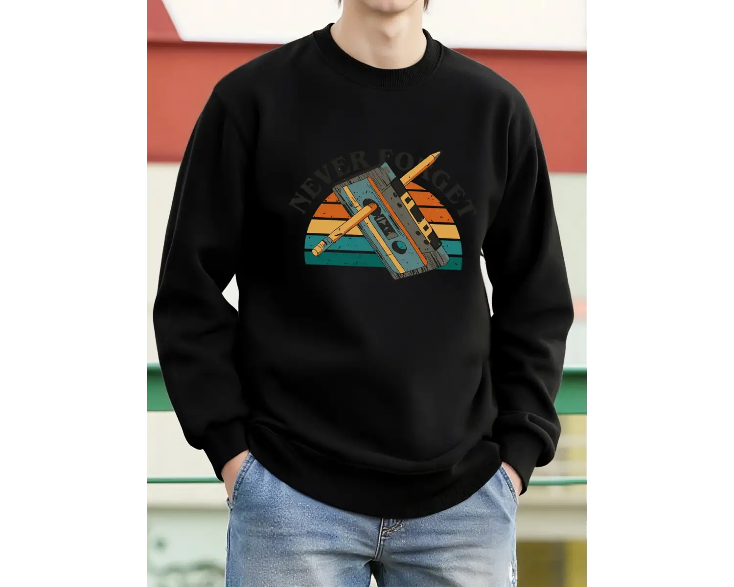 Asla Unutma Walkman Desen Erkekler Kazak Sokak Rahat Kazak Gevşek Yumuşak Üst Polar Sokak Sti