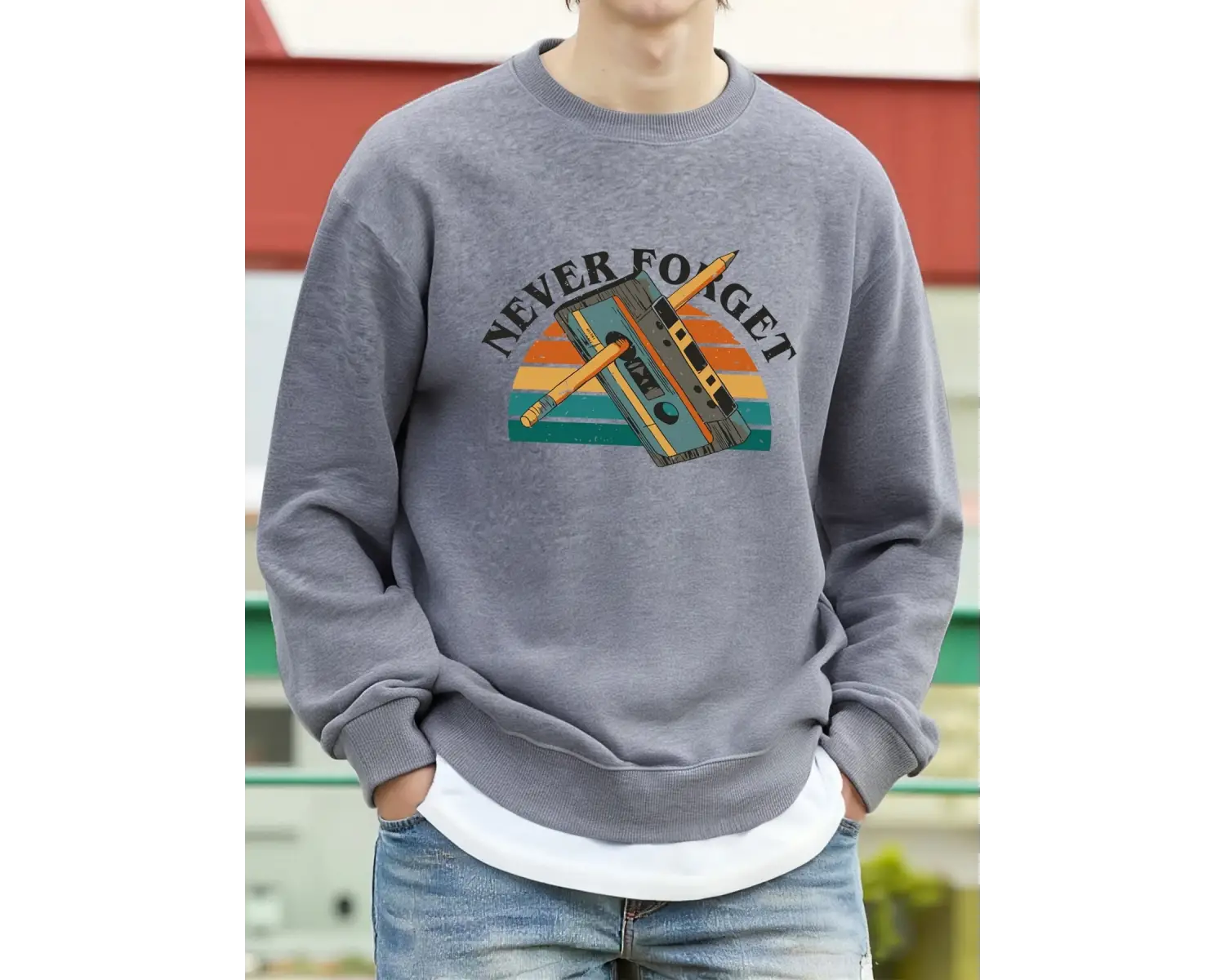 Asla Unutma Walkman Desen Erkekler Kazak Sokak Rahat Kazak Gevşek Yumuşak Üst Polar Sokak Sti