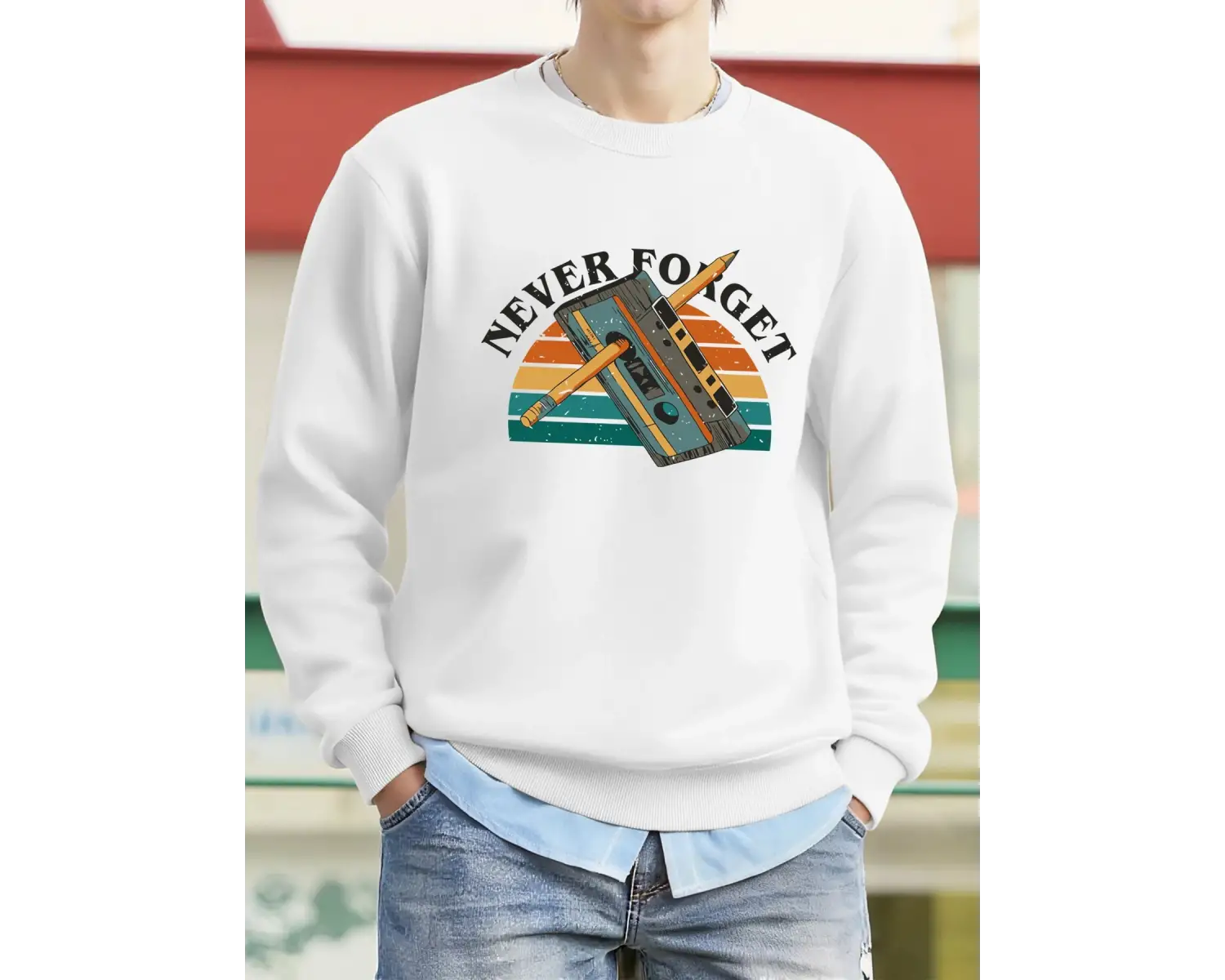 Asla Unutma Walkman Desen Erkekler Kazak Sokak Rahat Kazak Gevşek Yumuşak Üst Polar Sokak Sti