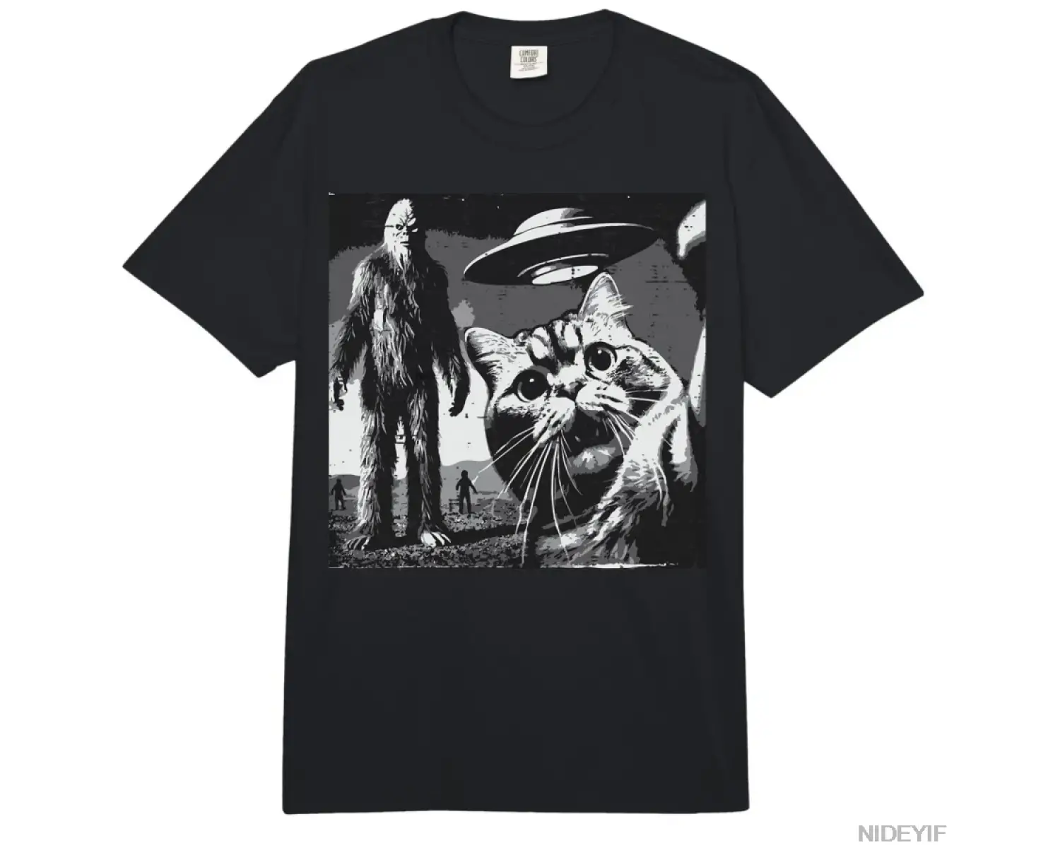 asquatch Kedi UFO Selfie Bigfoot Yavru Kedi Meme T-shirt Erkekler Kadınlar Için % 100% Pamuk