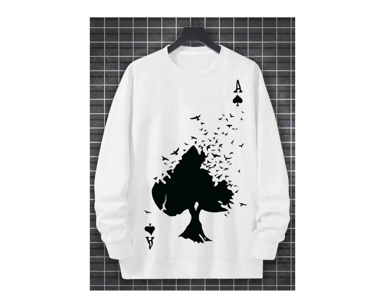 ASS Renkli Oversize Bisiklet Yaka Pamuklu Sweatshirt Beyaz