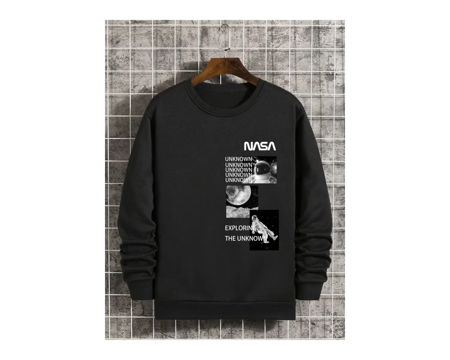Astronaut And Letter Graphic Lined Sweatshirt Siyah