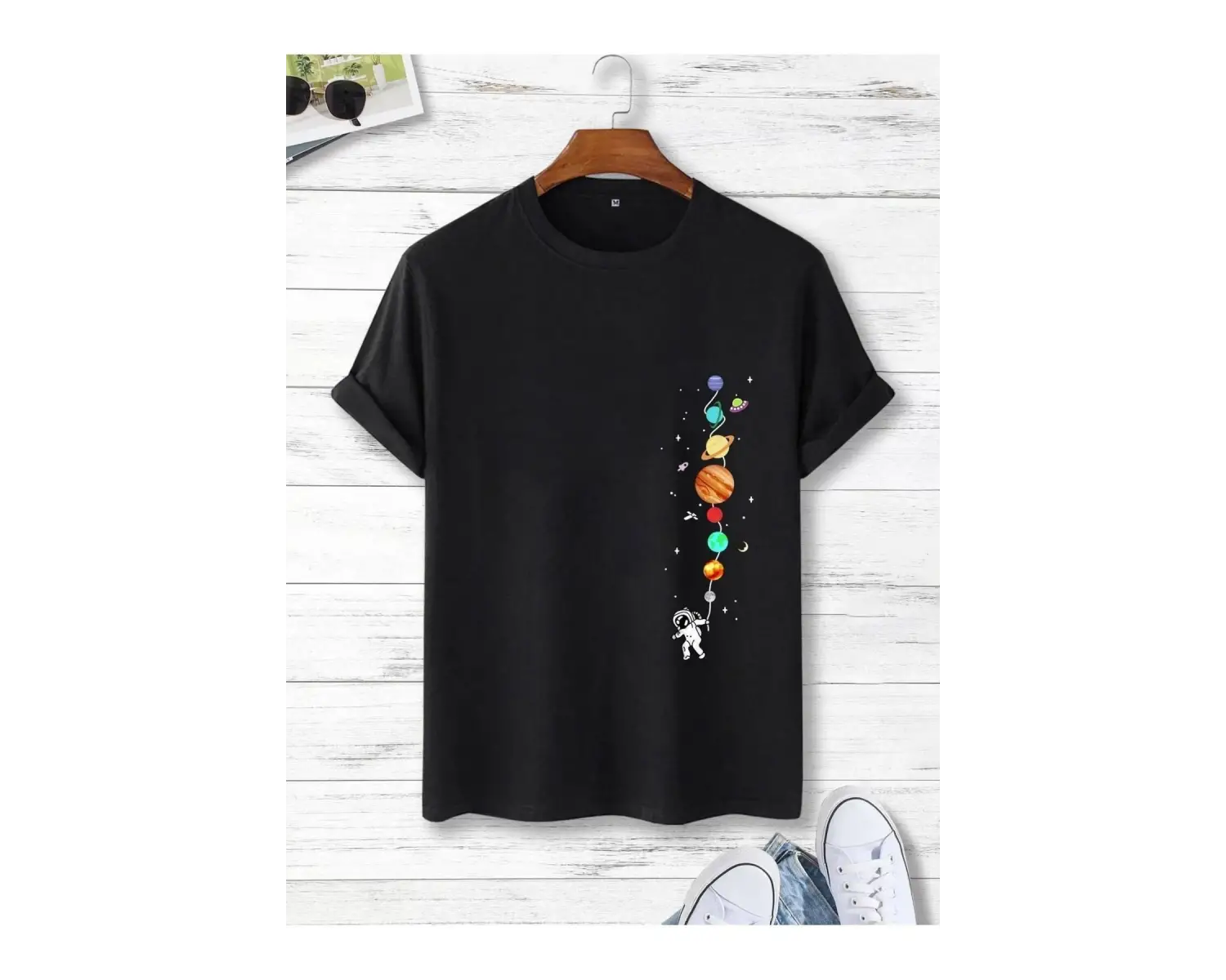 Astronot Ve Gezegen Baskılı Unisex Oversize T-Shirt