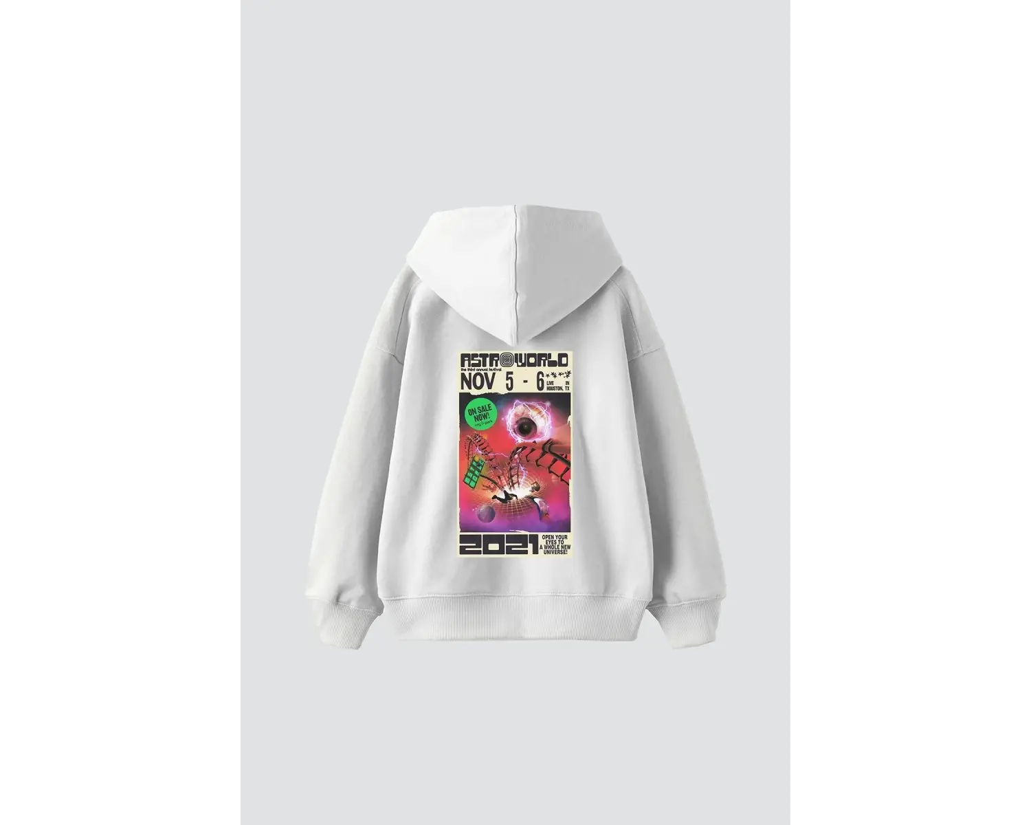 AstroWorld Baskılı Oversize Unisex Beyaz