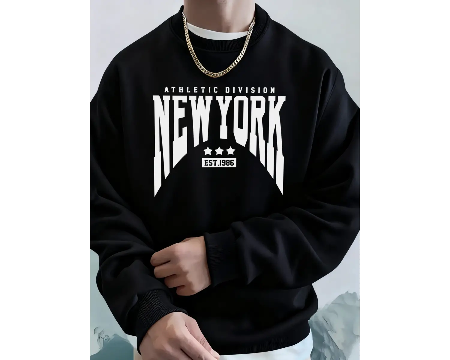 Athletic Division New York Est 1986 Baskı Erkekler Sonbahar Modası Kapüşonlu Üst Uzun Kollu T