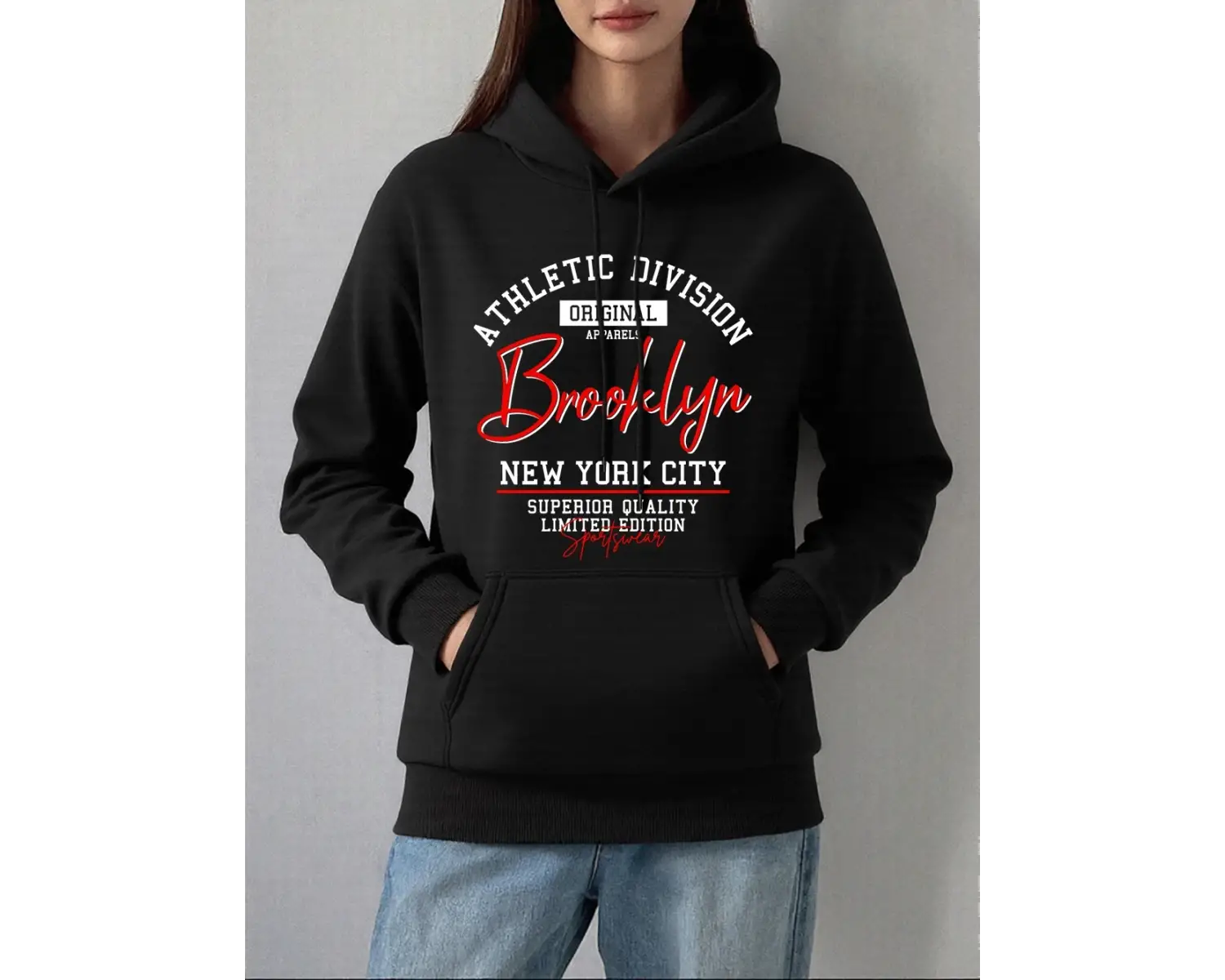 Atletik Bölümü Brooklyn Baskılar Kapüşonlular Bayan Temelleri Sportif Tişörtü Kış Polar Sıcak