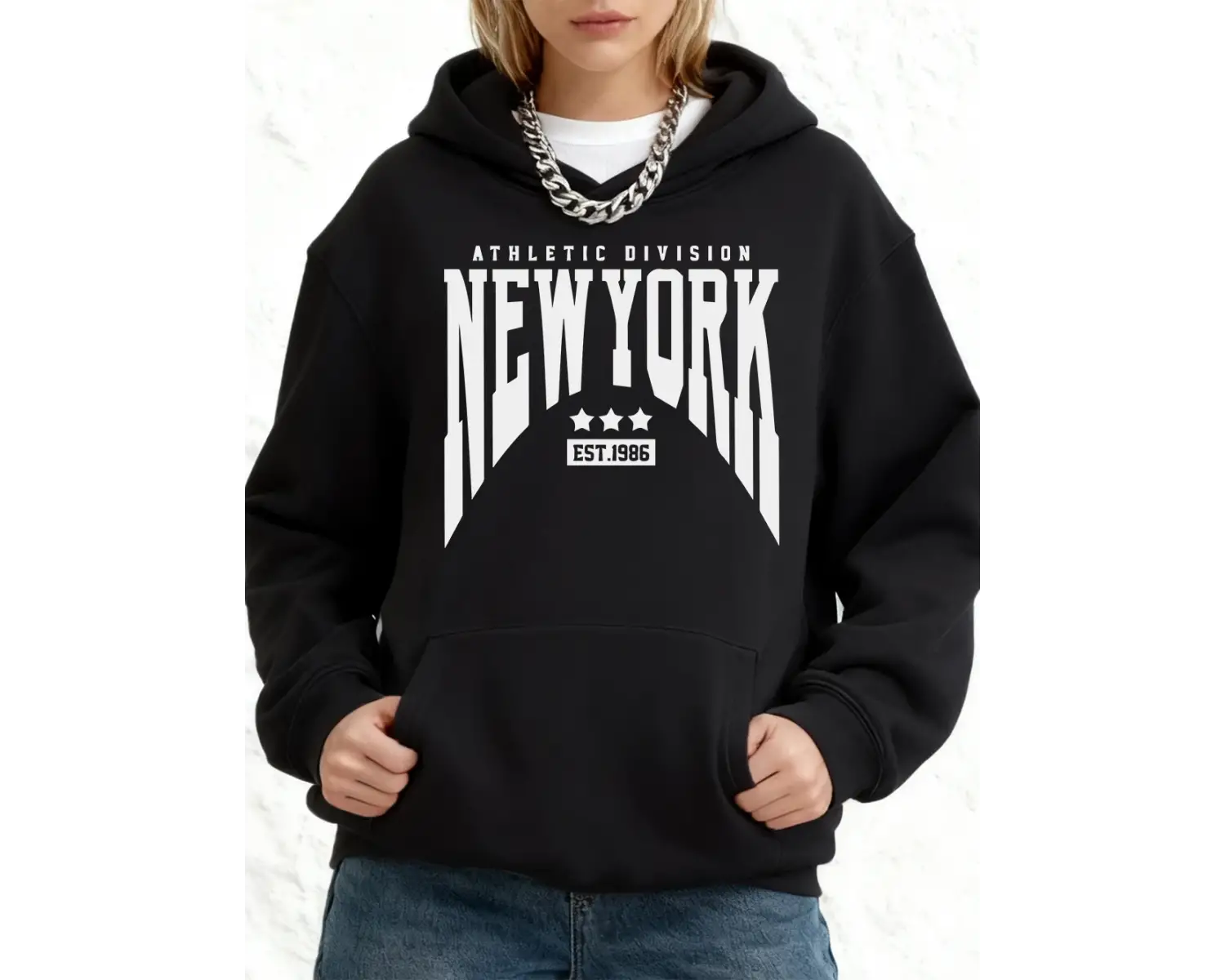 Atletik Bölümü New York Est 1986 Baskılar Pamuk Kapüşonlular Kadın Kış Gevşek Kazak Polar Sıc