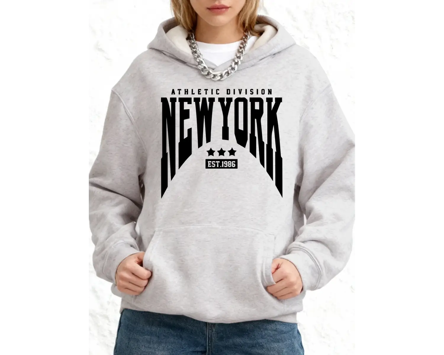 Atletik Bölümü New York Est 1986 Baskılar Pamuk Kapüşonlular Kadın Kış Gevşek Kazak Polar Sıc