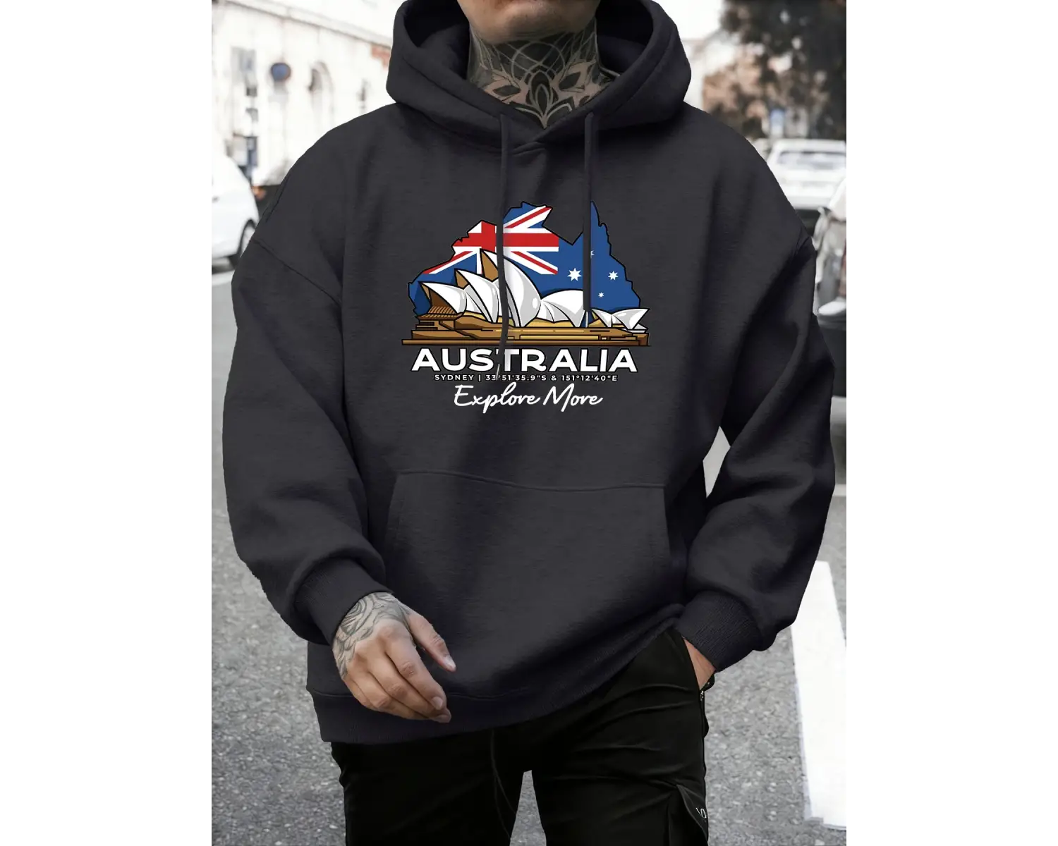 Avustralya Daha Fazla Baskı Keşfedin Sonbahar Günlük Kapüşonlu Üst Erkek Modası Sıcak Tişörtl