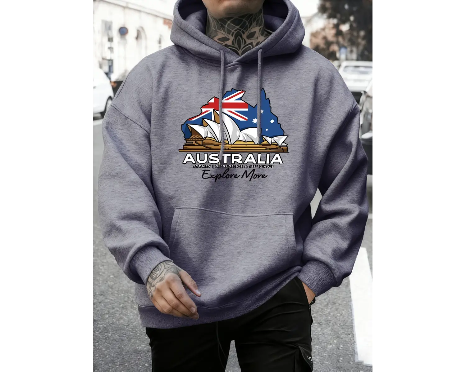 Avustralya Daha Fazla Baskı Keşfedin Sonbahar Günlük Kapüşonlu Üst Erkek Modası Sıcak Tişörtl