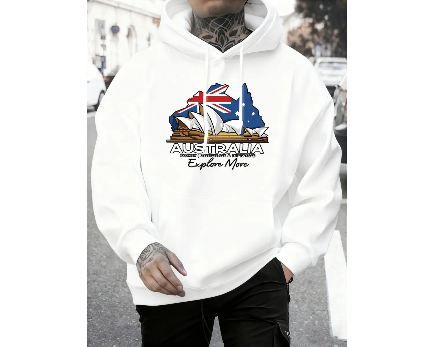 Avustralya Daha Fazla Baskı Keşfedin Sonbahar Günlük Kapüşonlu Üst Erkek Modası Sıcak Tişörtl