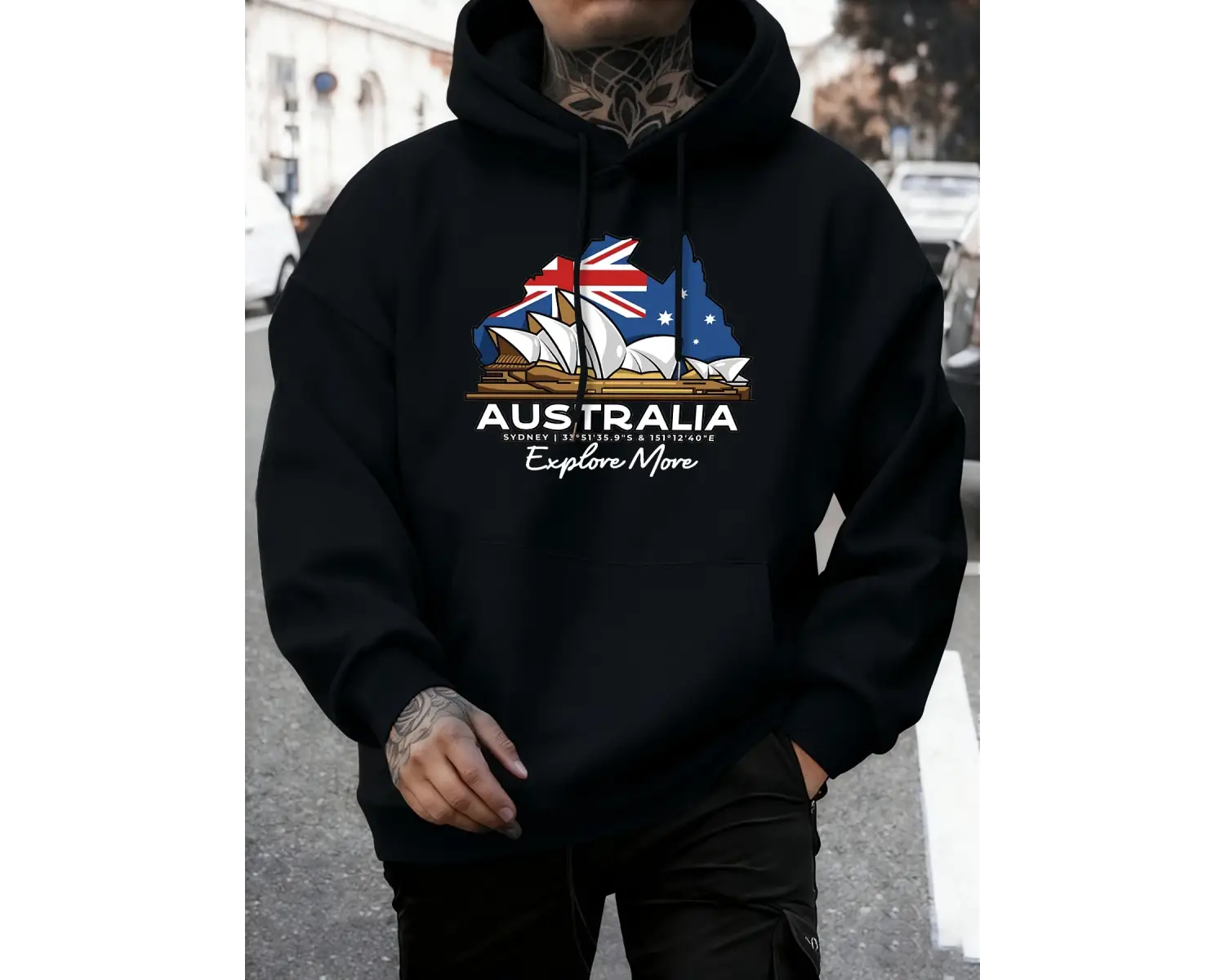Avustralya Daha Fazla Baskı Keşfedin Sonbahar Günlük Kapüşonlu Üst Erkek Modası Sıcak Tişörtl