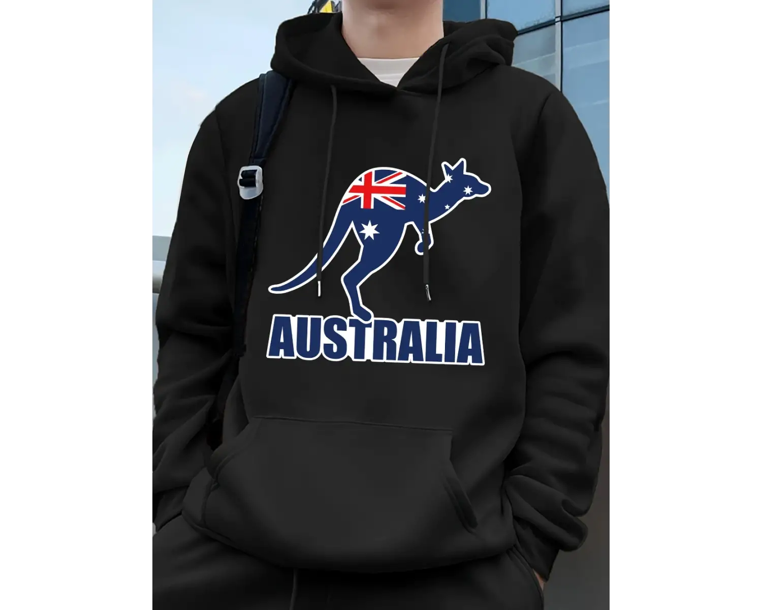 Avustralya Kanguru Baskı Erkek Kazak Kış Polar Sıcak Kapüşonlular Temelleri Büyük Boy Cep Str