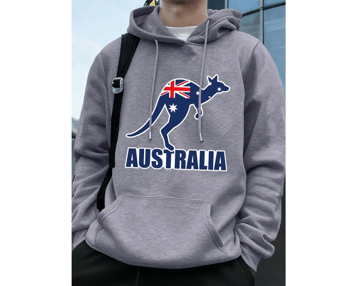 Avustralya Kanguru Baskı Erkek Kazak Kış Polar Sıcak Kapüşonlular Temelleri Büyük Boy Cep Str