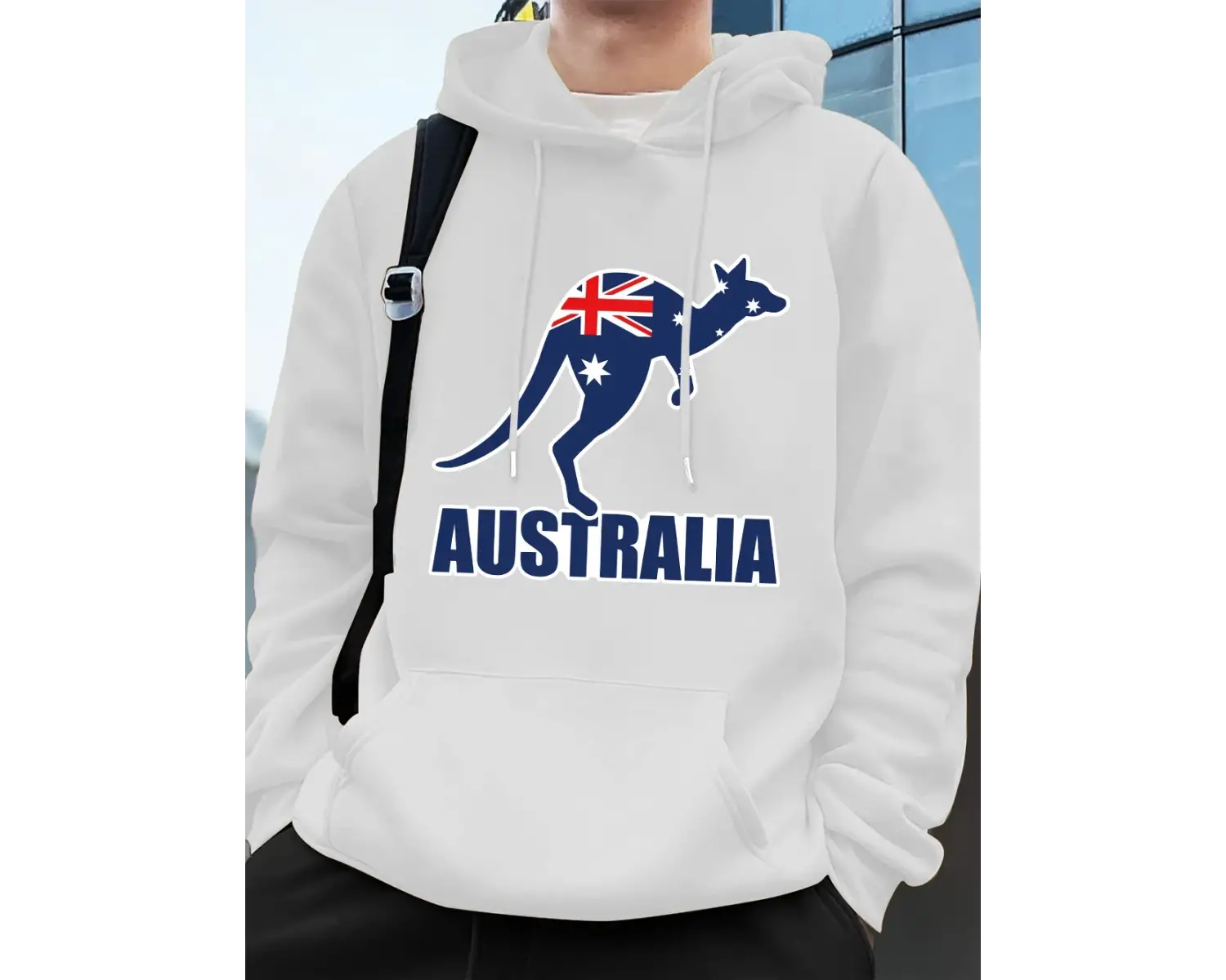 Avustralya Kanguru Baskı Erkek Kazak Kış Polar Sıcak Kapüşonlular Temelleri Büyük Boy Cep Str