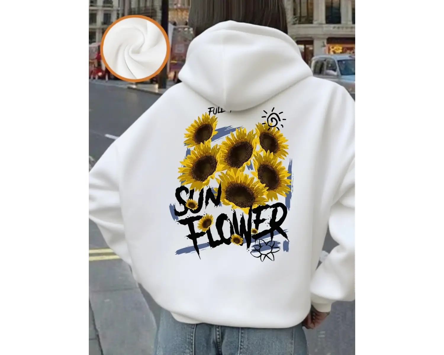 Ayçiçeği Baskılı Kapüşonlu Üstler Kadınlar İçin Kışlık Polar Sıcak Kazaklar Temel Cepli Sweat