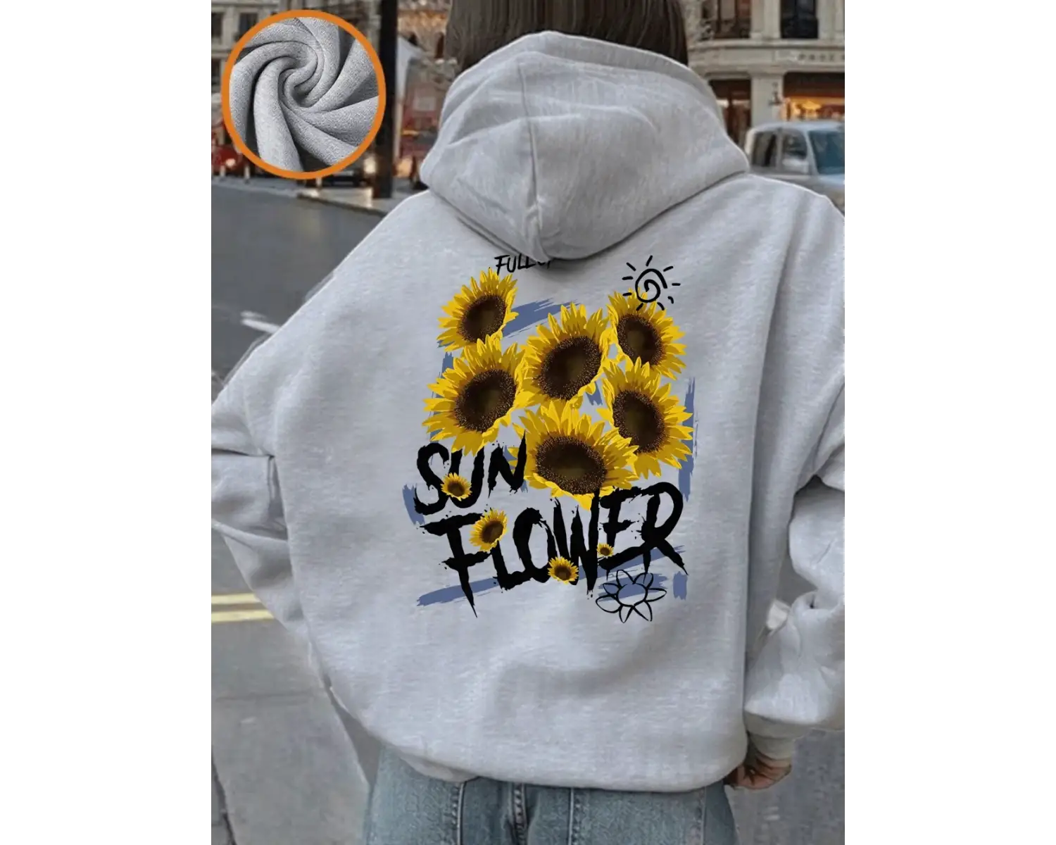 Ayçiçeği Baskılı Kapüşonlu Üstler Kadınlar İçin Kışlık Polar Sıcak Kazaklar Temel Cepli Sweat