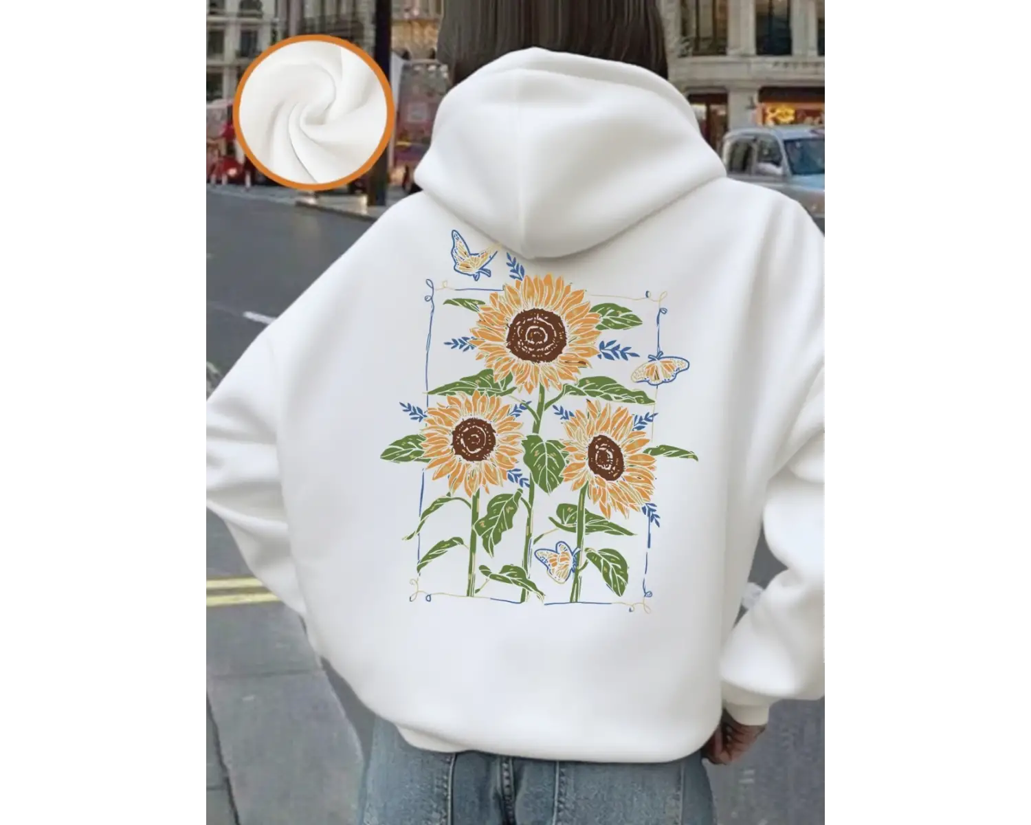 Ayçiçek Yağı Baskılı Baskılar Kapüşonlu Üstler Kadınlar Kışlık Polar Sıcak Sweatshirt Temel C