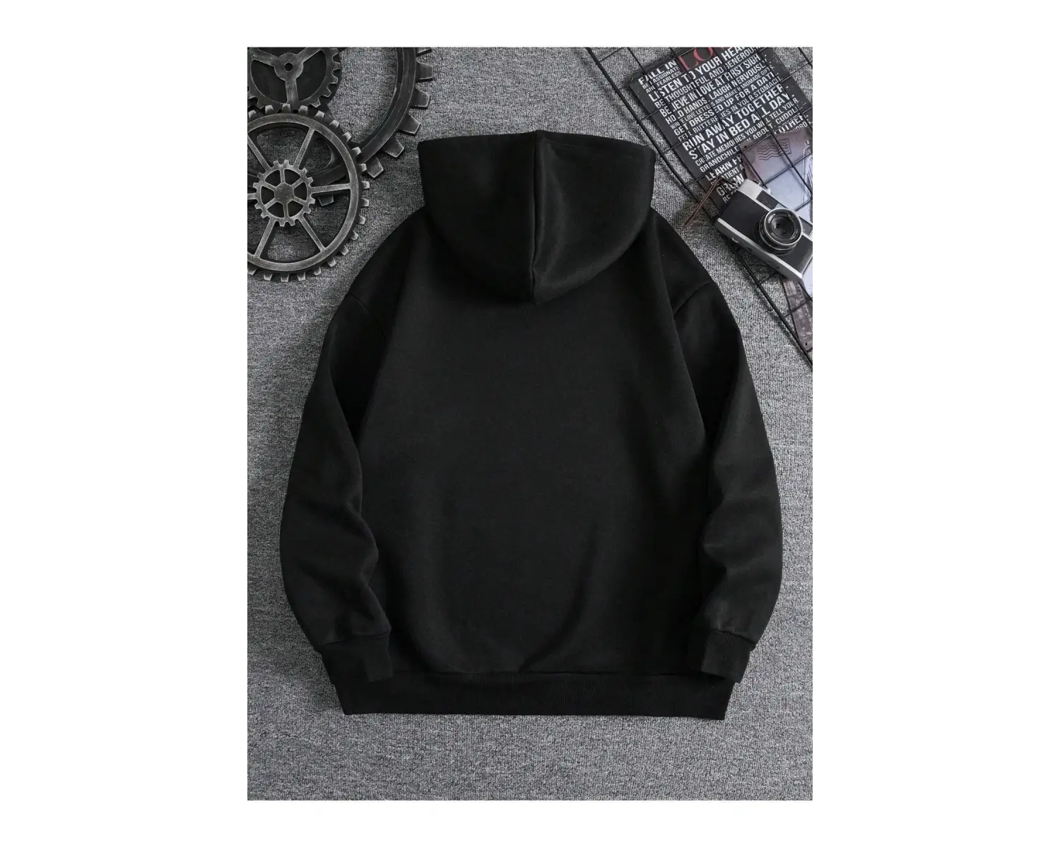 Ayıcık Baskılı 3 İplik Kapüşonlu Ünisex Oversize Sweatshirt Siyah
