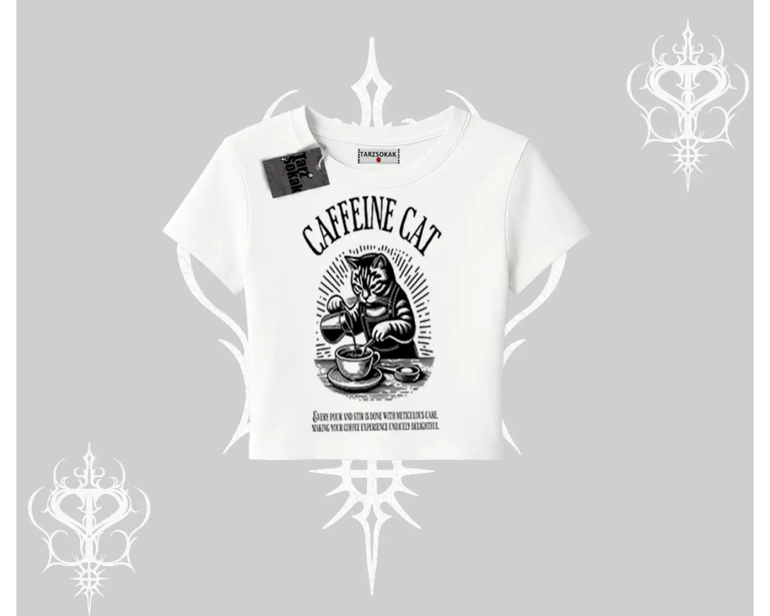 Babby Tee Tshirt Caffeine Cat Kahve Temalı Kedi Baskılı