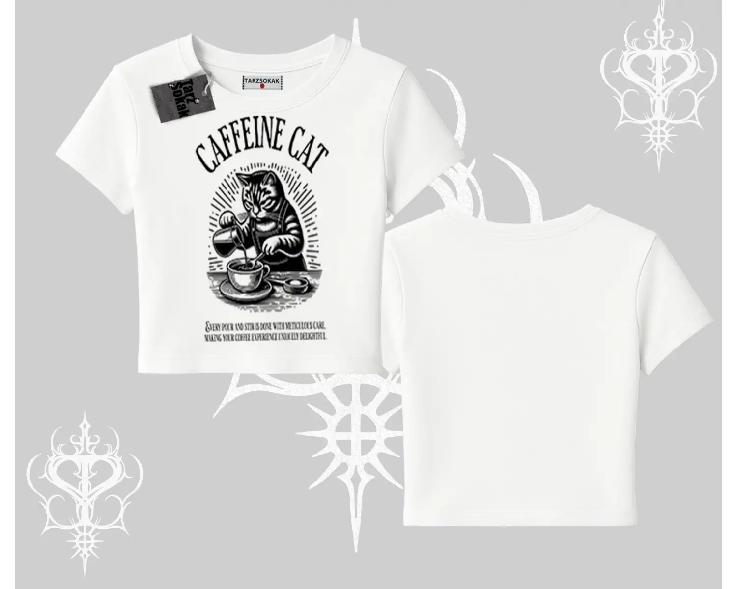 Babby Tee Tshirt Caffeine Cat Kahve Temalı Kedi Baskılı