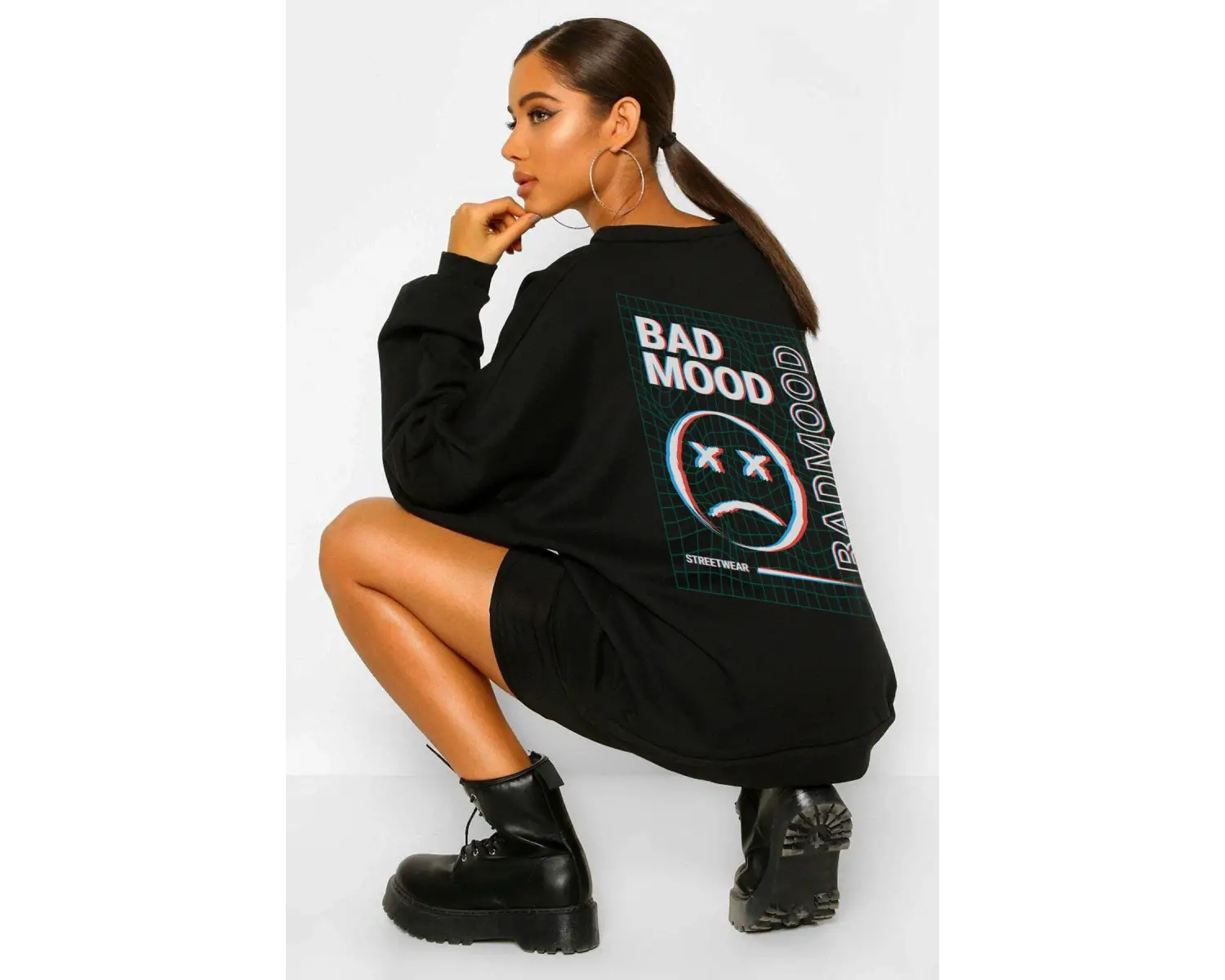 Bad Mood Oversize Siyah Sweatshirt Tarzsokak44