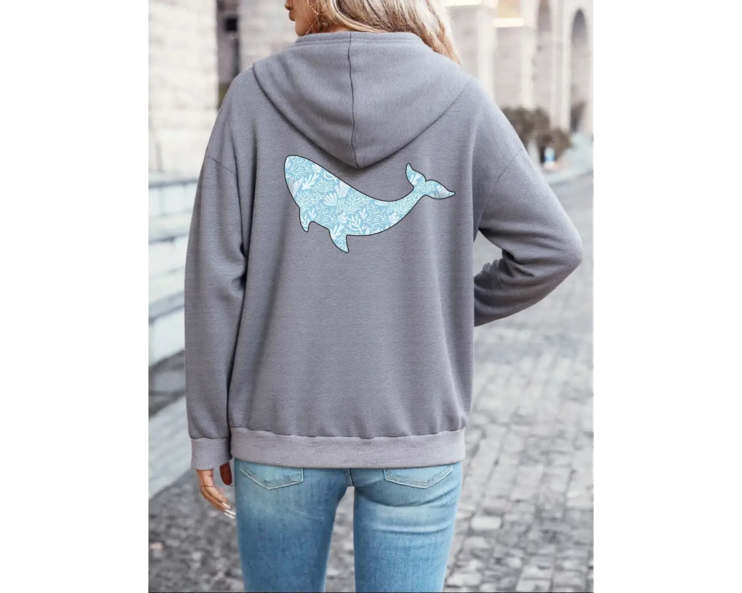 Balina Deniz Mercan Baskılar Hoodies Bayan Gevşek Cep Kazaklar Kış Polar Sıcak Tişörtü Temell