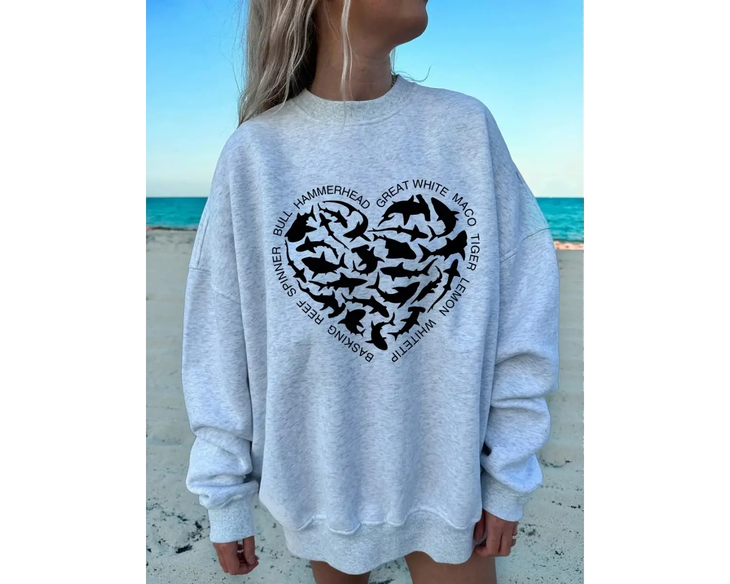 Balina ve Köpekbalığı Kalp Baskılar Kazak Bayan Polar Sıcak Sportif Kapüşonlular Crewneck Gev