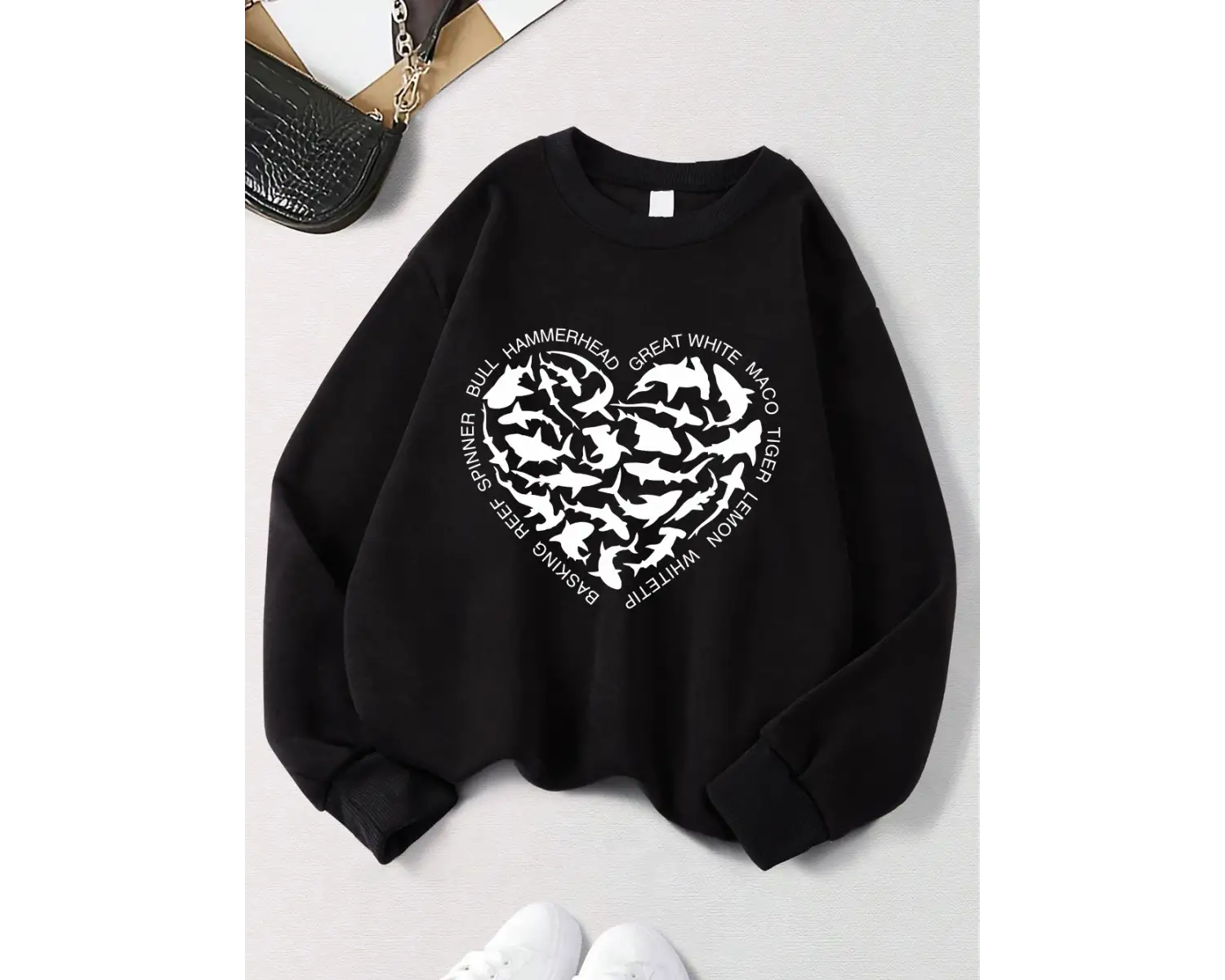 Balina ve Köpekbalığı Kalp Baskılar Kazak Bayan Polar Sıcak Sportif Kapüşonlular Crewneck Gev