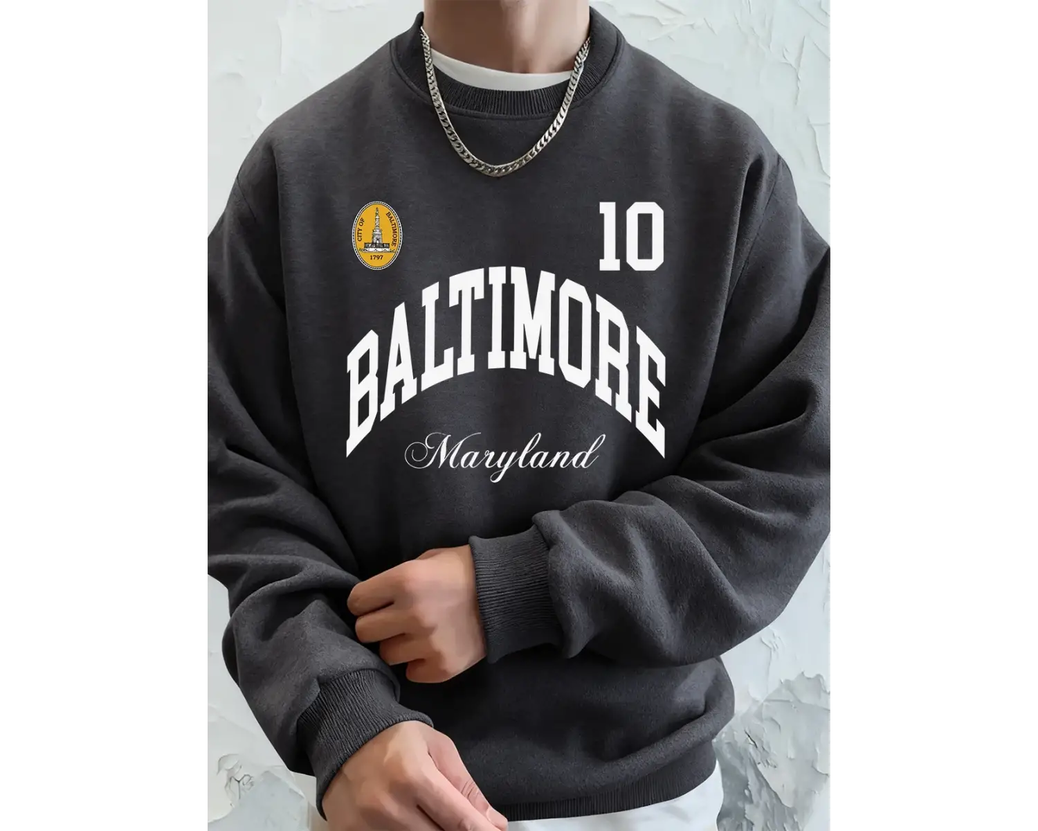 Baltimore Maryland Amblem Baskıları Erkek Tişörtü Sonbahar Bisiklet Yaka Kapüşonlu Üst Temel