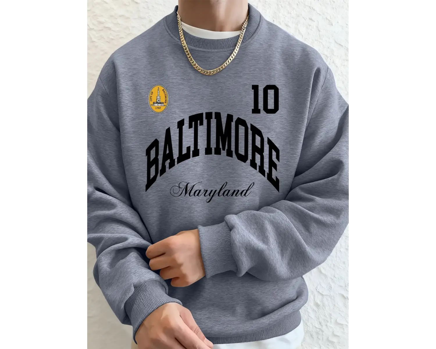 Baltimore Maryland Amblem Baskıları Erkek Tişörtü Sonbahar Bisiklet Yaka Kapüşonlu Üst Temel