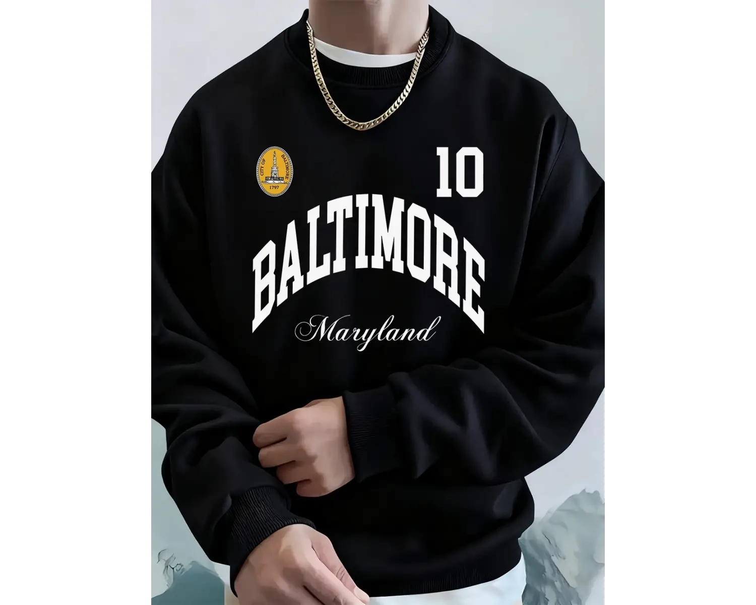 Baltimore Maryland Amblem Baskıları Erkek Tişörtü Sonbahar Bisiklet Yaka Kapüşonlu Üst Temel