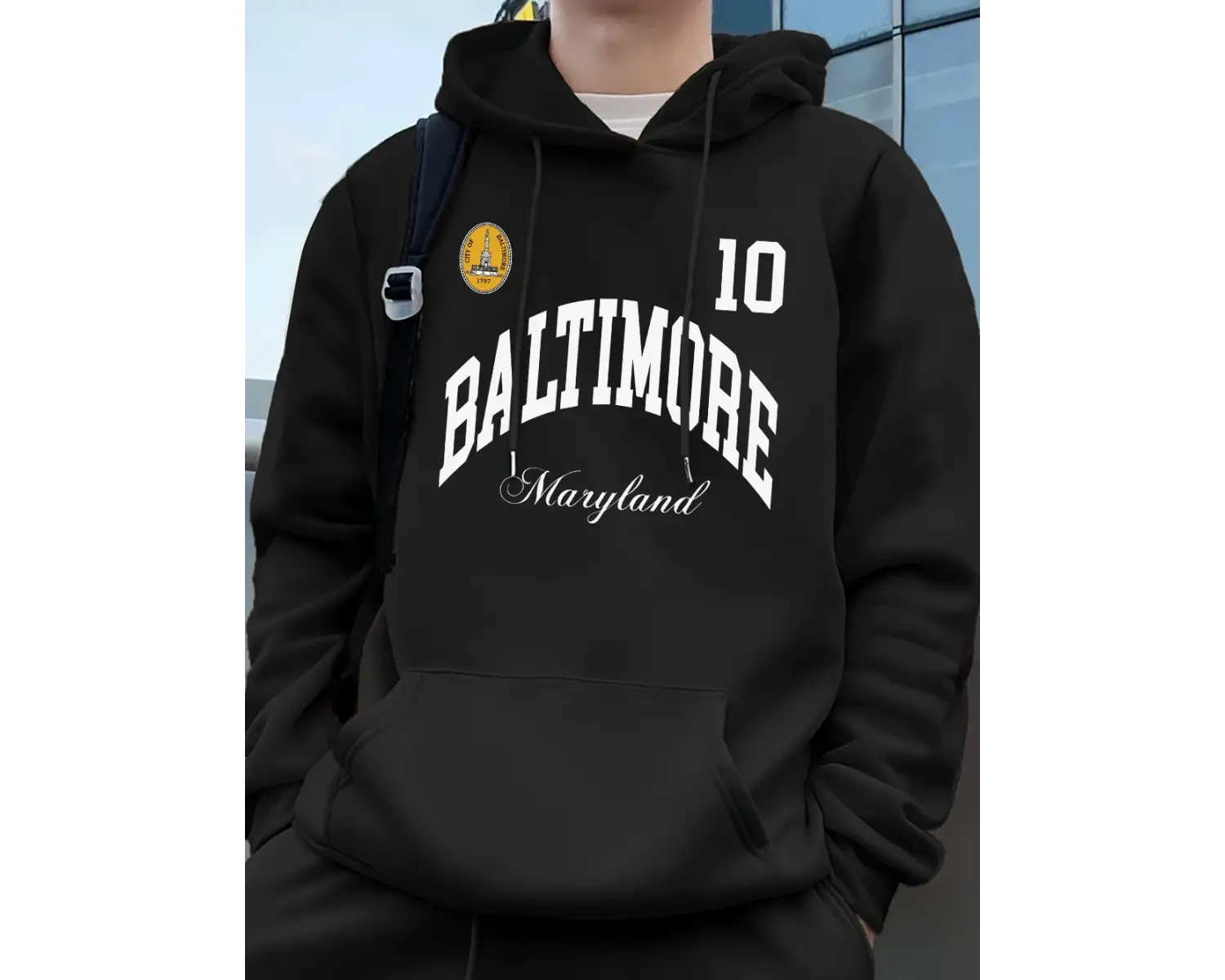 Baltimore Maryland Amblemi Baskılı Kapüşonlular Erkek Sportif Gevşek Tişörtü Kış Polar Sıcak