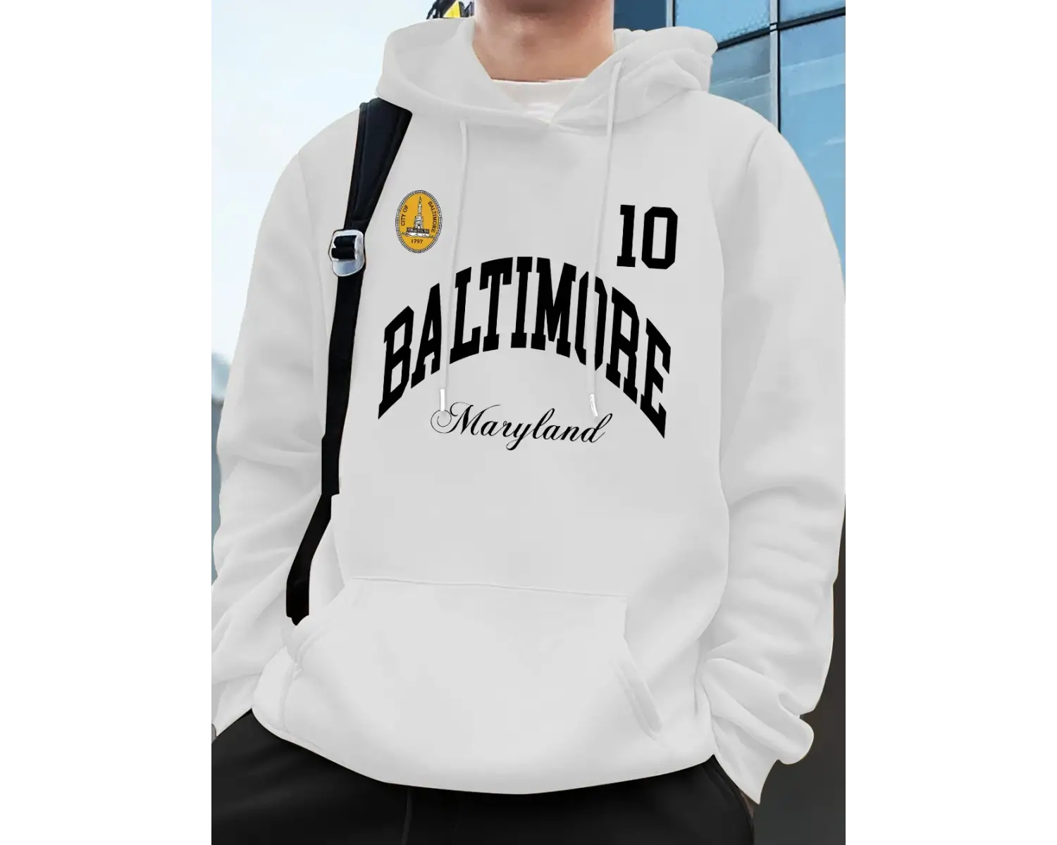 Baltimore Maryland Amblemi Baskılı Kapüşonlular Erkek Sportif Gevşek Tişörtü Kış Polar Sıcak