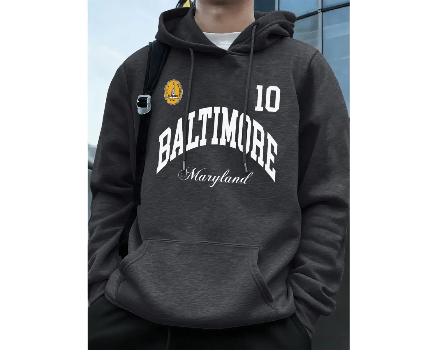 Baltimore Maryland Amblemi Baskılı Kapüşonlular Erkek Sportif Gevşek Tişörtü Kış Polar Sıcak