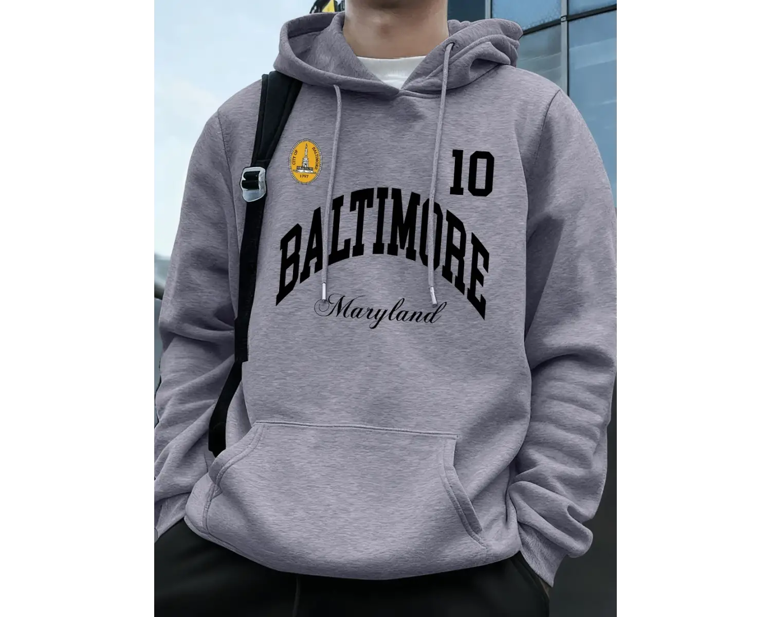 Baltimore Maryland Amblemi Baskılı Kapüşonlular Erkek Sportif Gevşek Tişörtü Kış Polar Sıcak