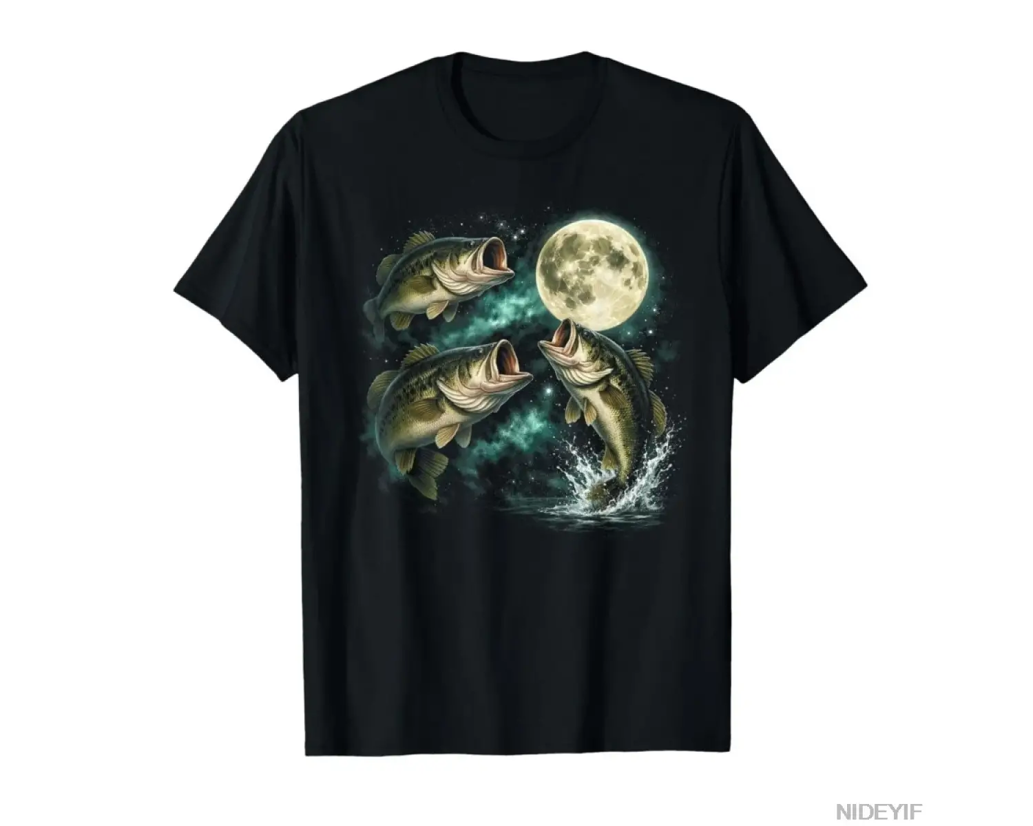 Bas Balık Aya Uluyan Vintage Balıkçı Balıkçı T-shirt Erkekler Kadınlar Için % 100% Pamuk T S