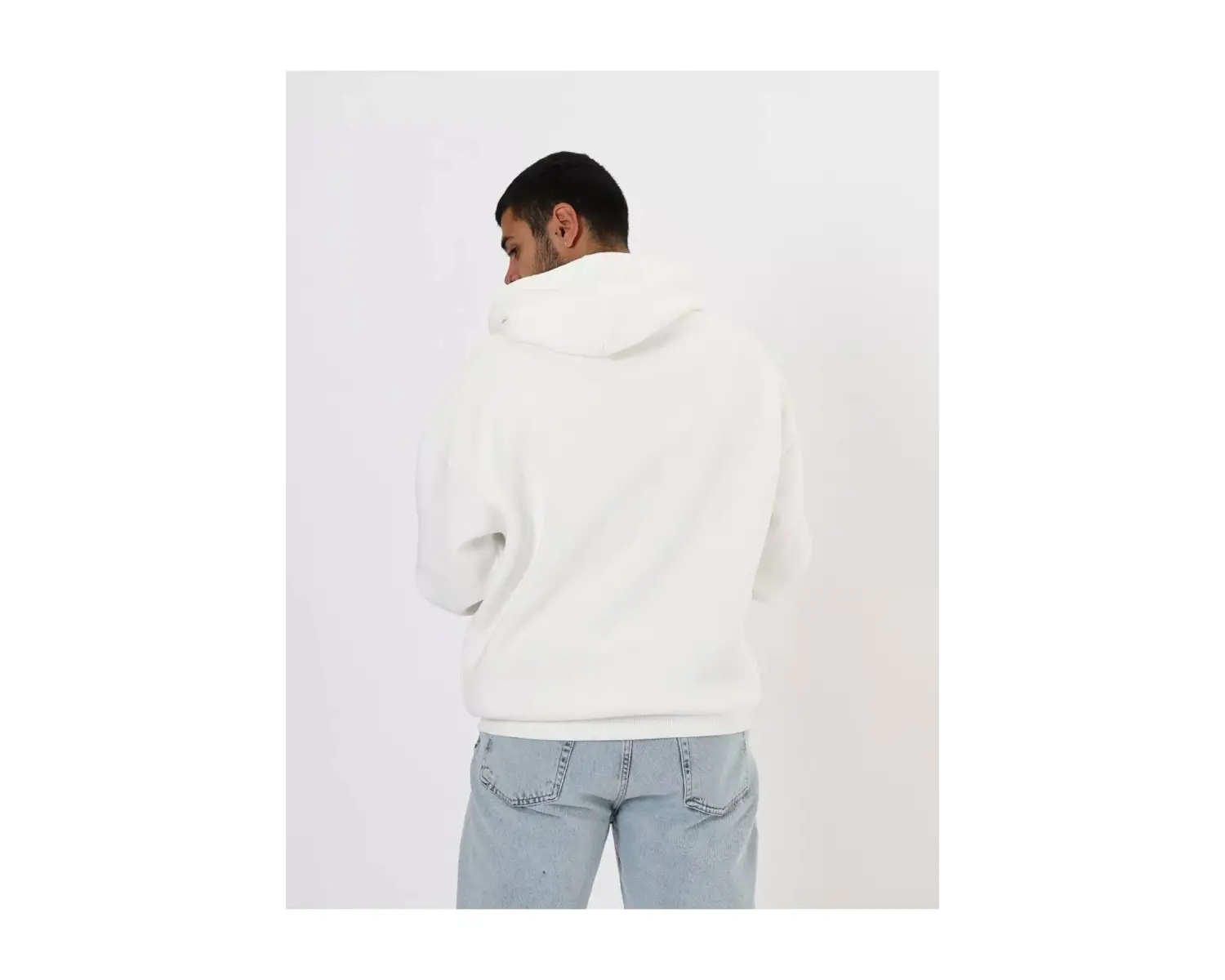 Basic Beyaz Oversize Unisex Kapuşonlu