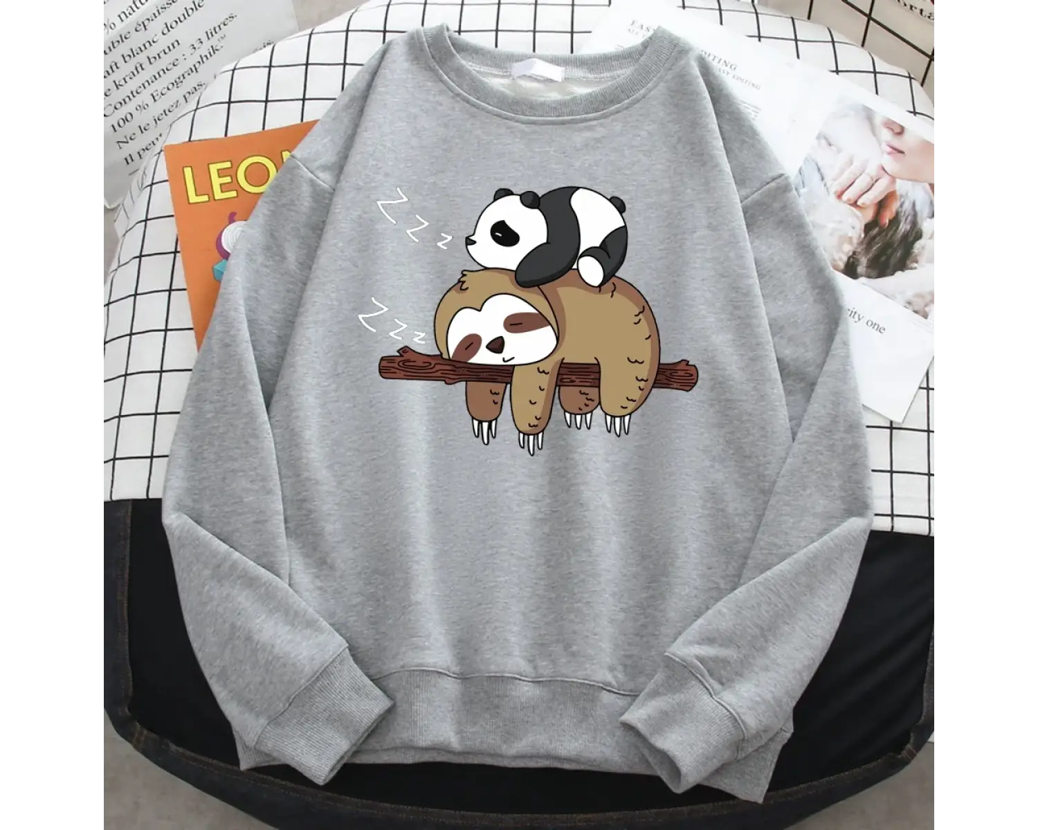 Basit bir Trend kadın tişörtü Panda yalan bir tembel baskı Hoodies rahat all-matematik kazak