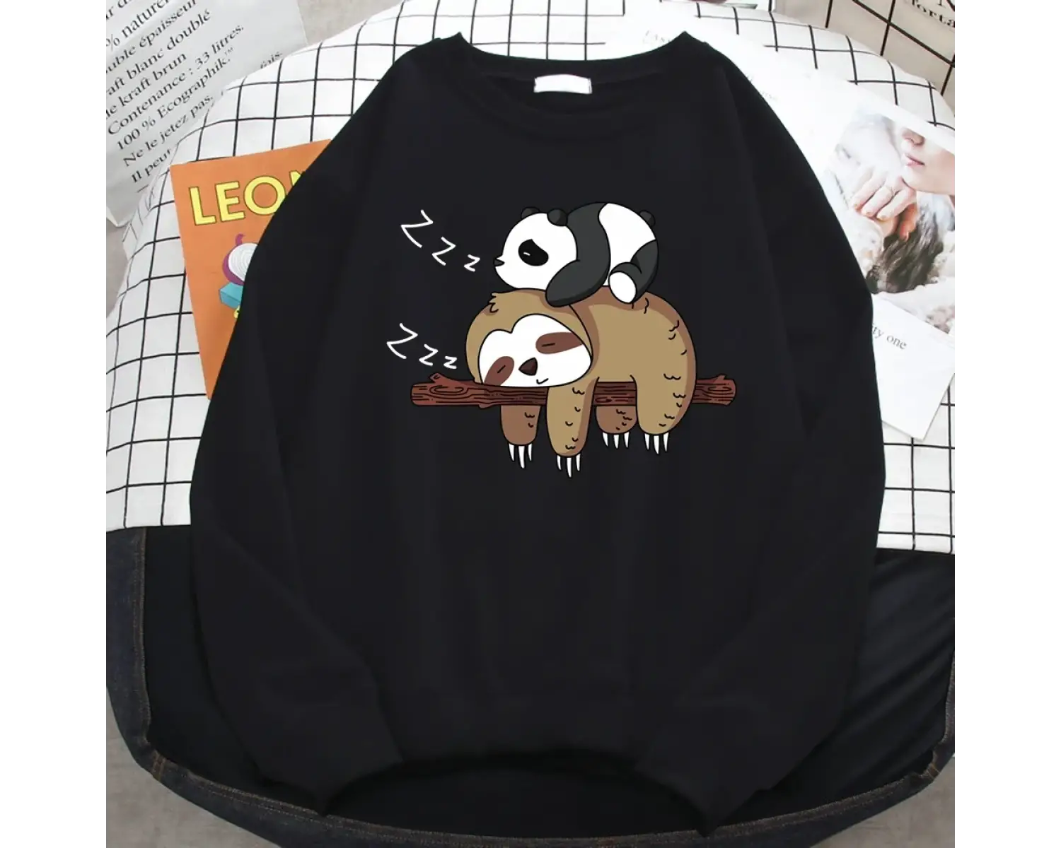 Basit bir Trend kadın tişörtü Panda yalan bir tembel baskı Hoodies rahat all-matematik kazak