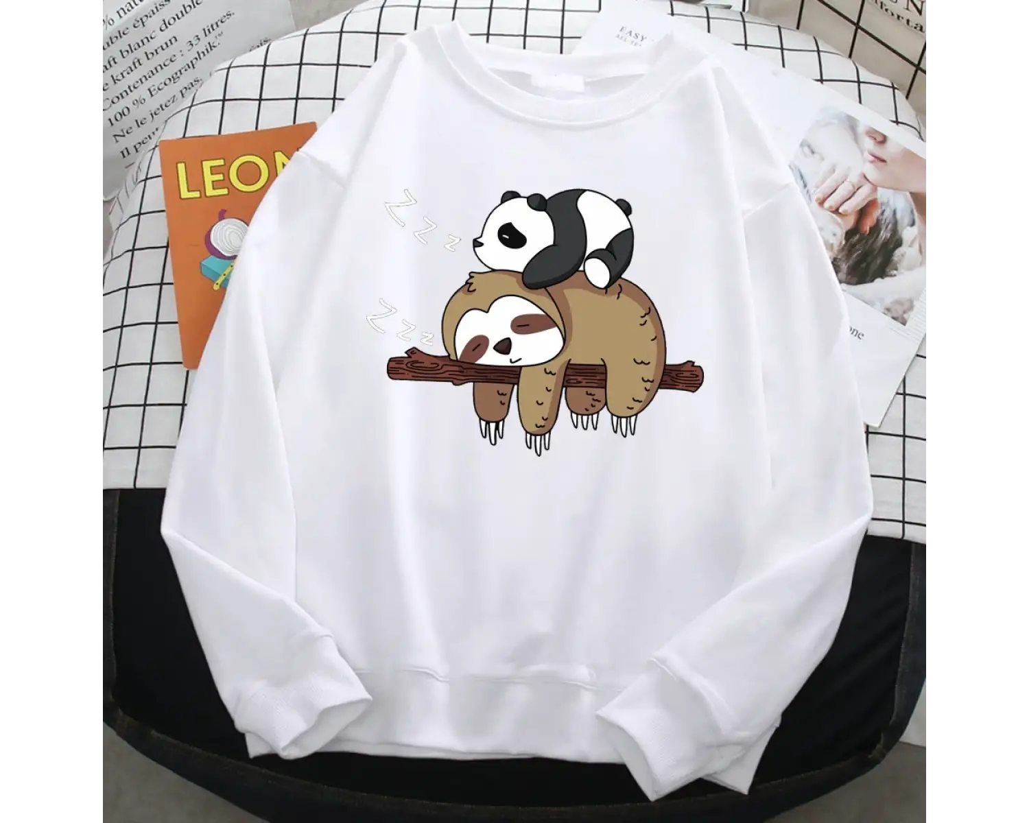 Basit bir Trend kadın tişörtü Panda yalan bir tembel baskı Hoodies rahat all-matematik kazak