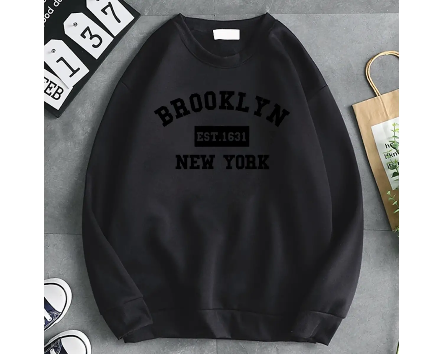 Basit Moda Kadın Kazak Brooklyn Est. 1631 New York Mektup Baskı Kapşonlu Sıcak Rahat Kazaklar