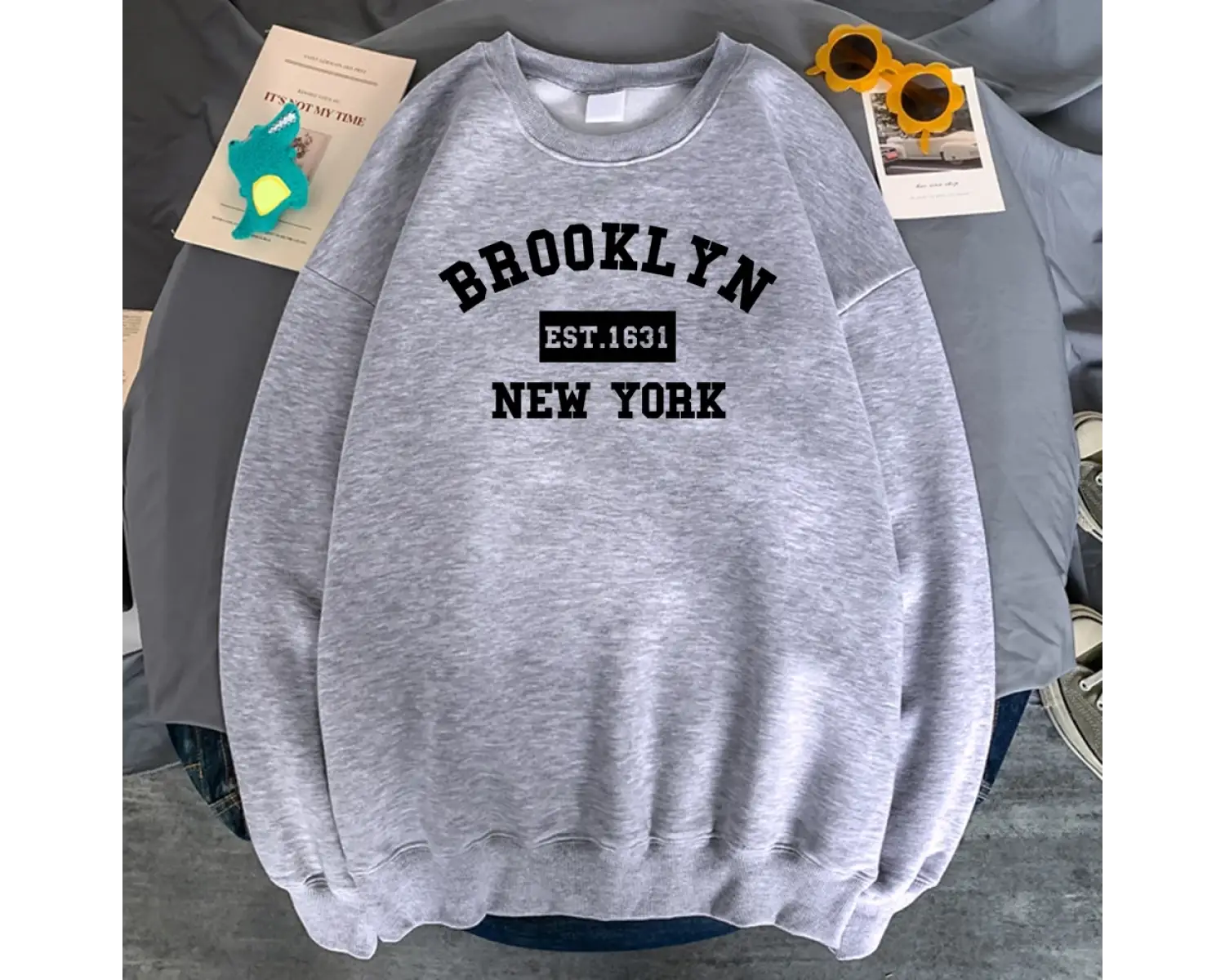 Basit Moda Kadın Kazak Brooklyn Est. 1631 New York Mektup Baskı Kapşonlu Sıcak Rahat Kazaklar