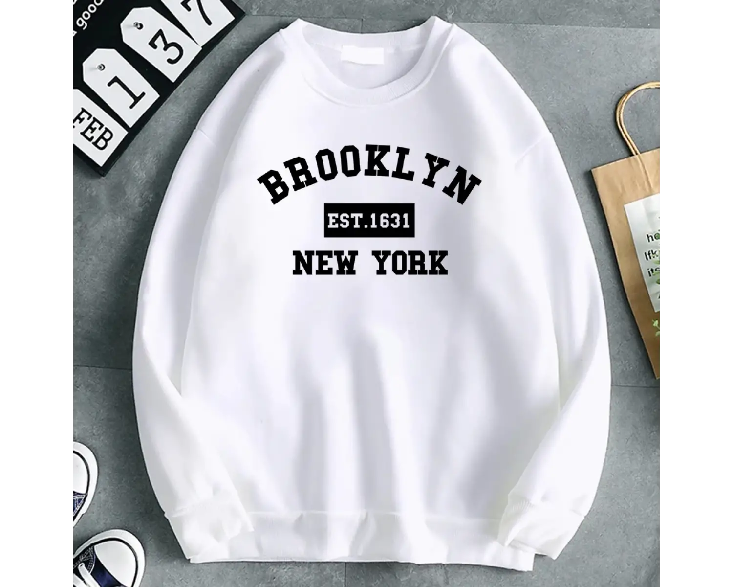 Basit Moda Kadın Kazak Brooklyn Est. 1631 New York Mektup Baskı Kapşonlu Sıcak Rahat Kazaklar