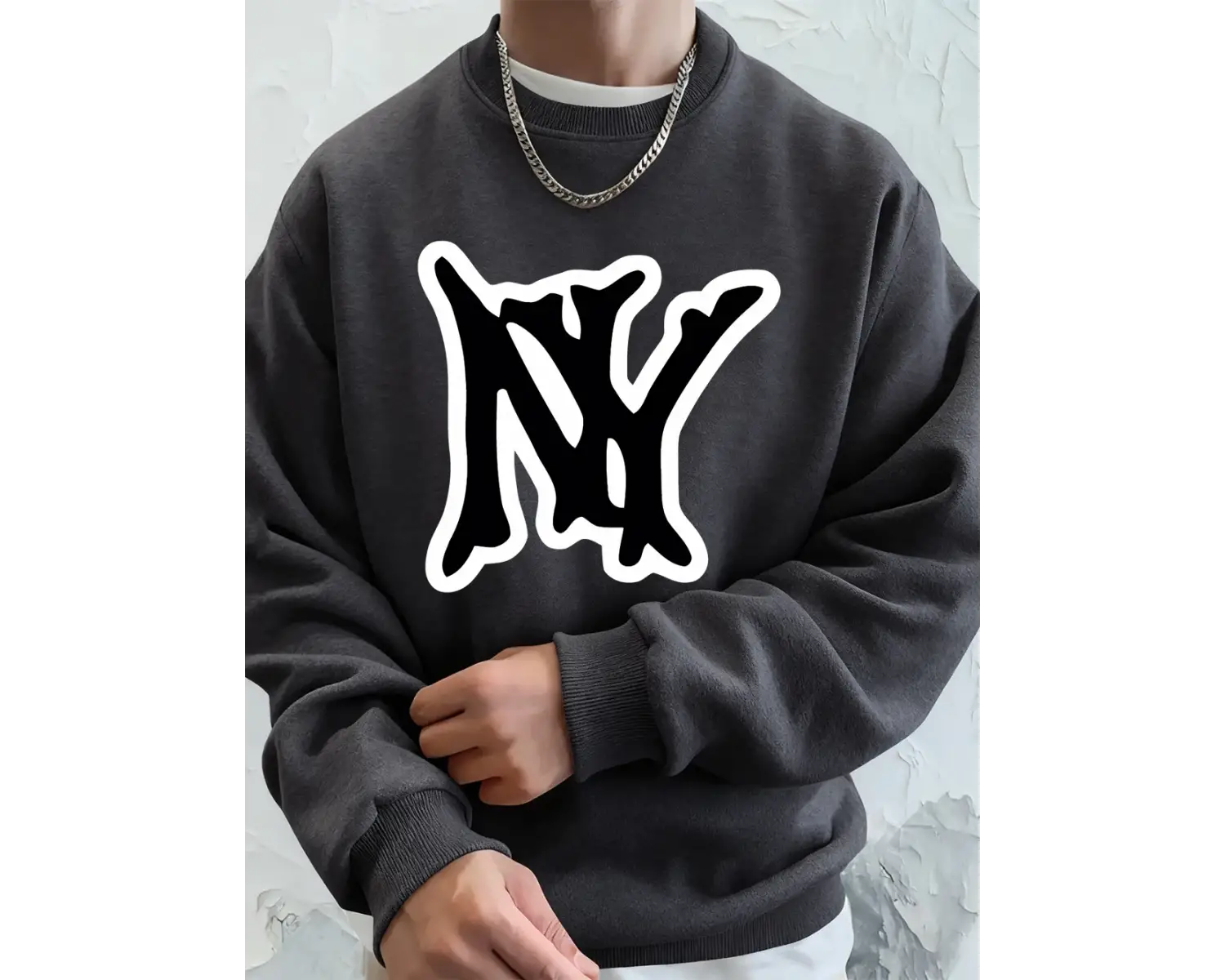 Basit Ny Logo Baskı Erkek Tişörtü Kış Polar Sıcak Kapüşonlular Kore Büyük Boy Bisiklet Yaka S