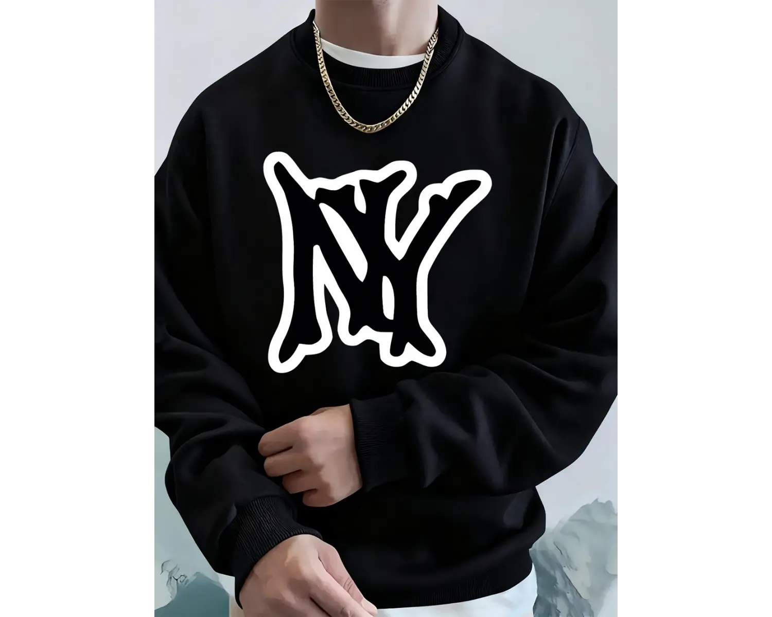 Basit Ny Logo Baskı Erkek Tişörtü Kış Polar Sıcak Kapüşonlular Kore Büyük Boy Bisiklet Yaka S